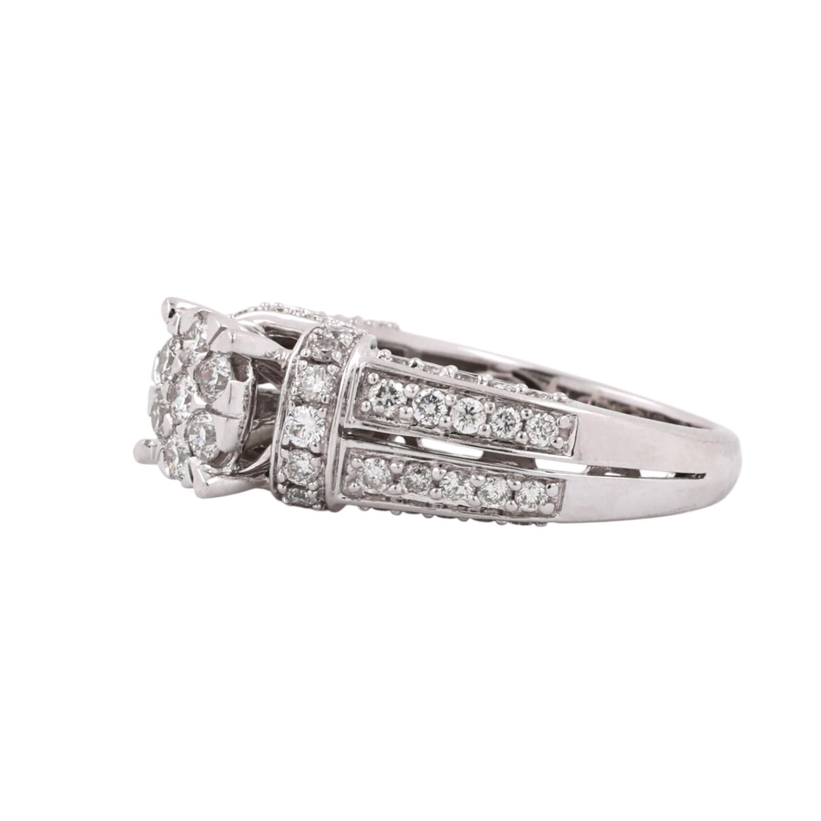 14K White Gold 2.20CTW Round Diamond Cluster Halo Floral Ring Size 6.5