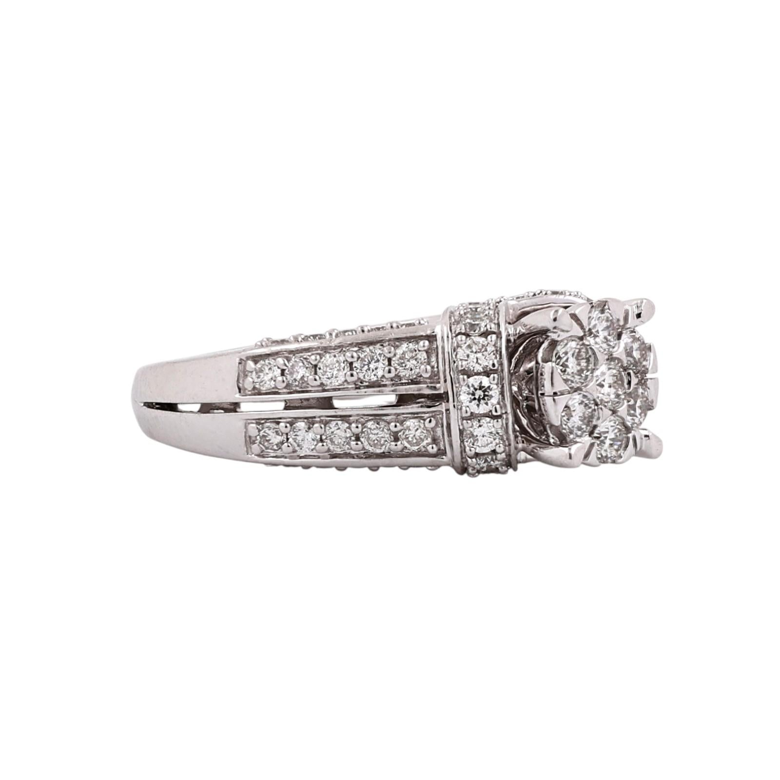 14K White Gold 2.20CTW Round Diamond Cluster Halo Floral Ring Size 6.5