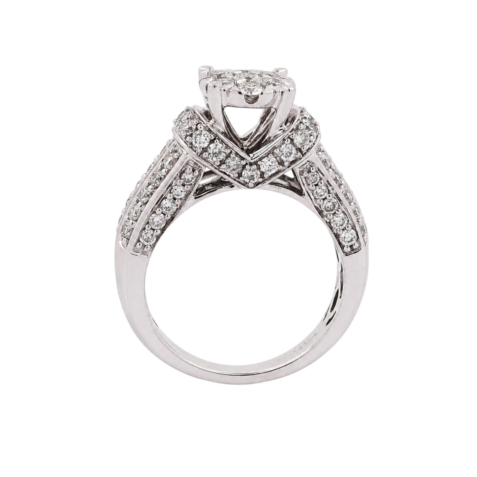 14K White Gold 2.20CTW Round Diamond Cluster Halo Floral Ring Size 6.5