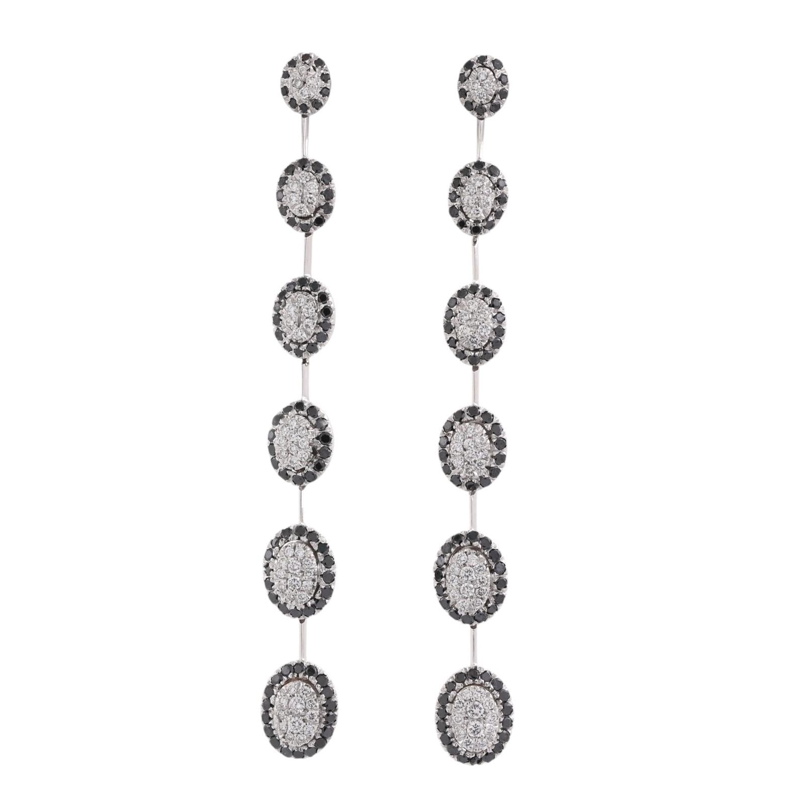 CRIVELLI 18K White Gold 2.33CTW Black & White Diamond Drop Dangle Earrings