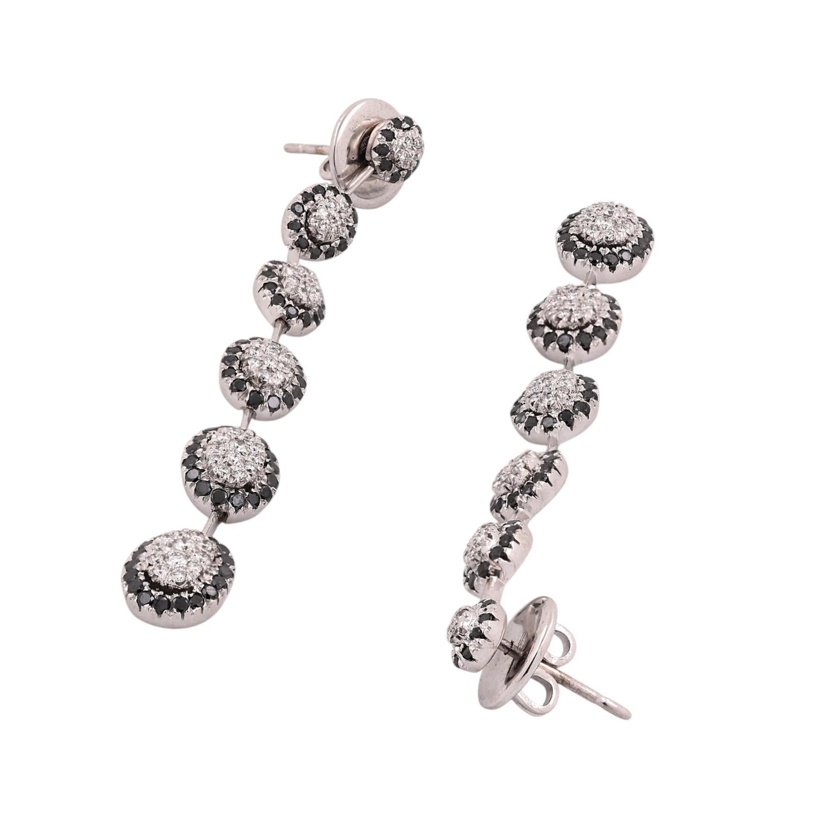 CRIVELLI 18K White Gold 2.33CTW Black & White Diamond Drop Dangle Earrings