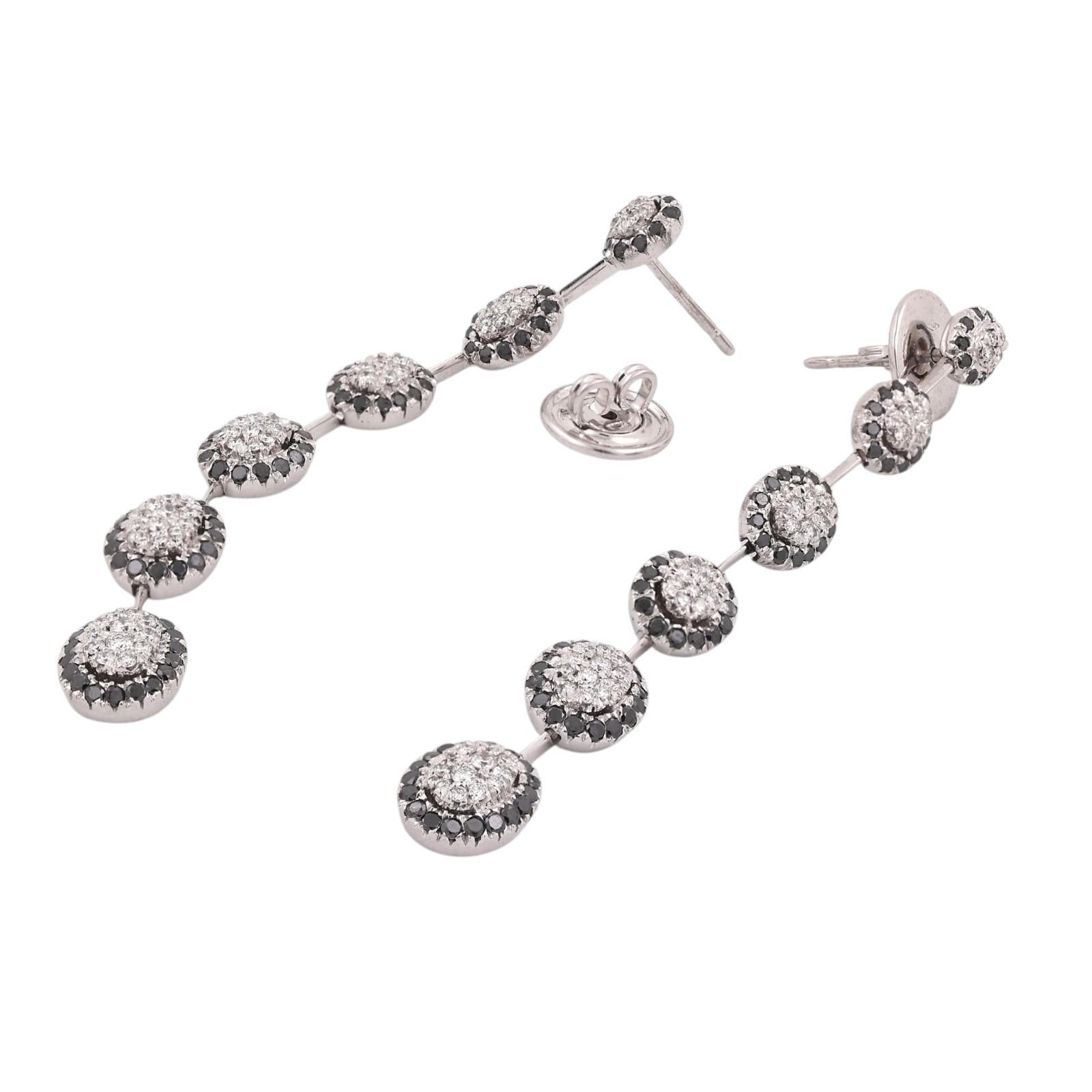 CRIVELLI 18K White Gold 2.33CTW Black & White Diamond Drop Dangle Earrings