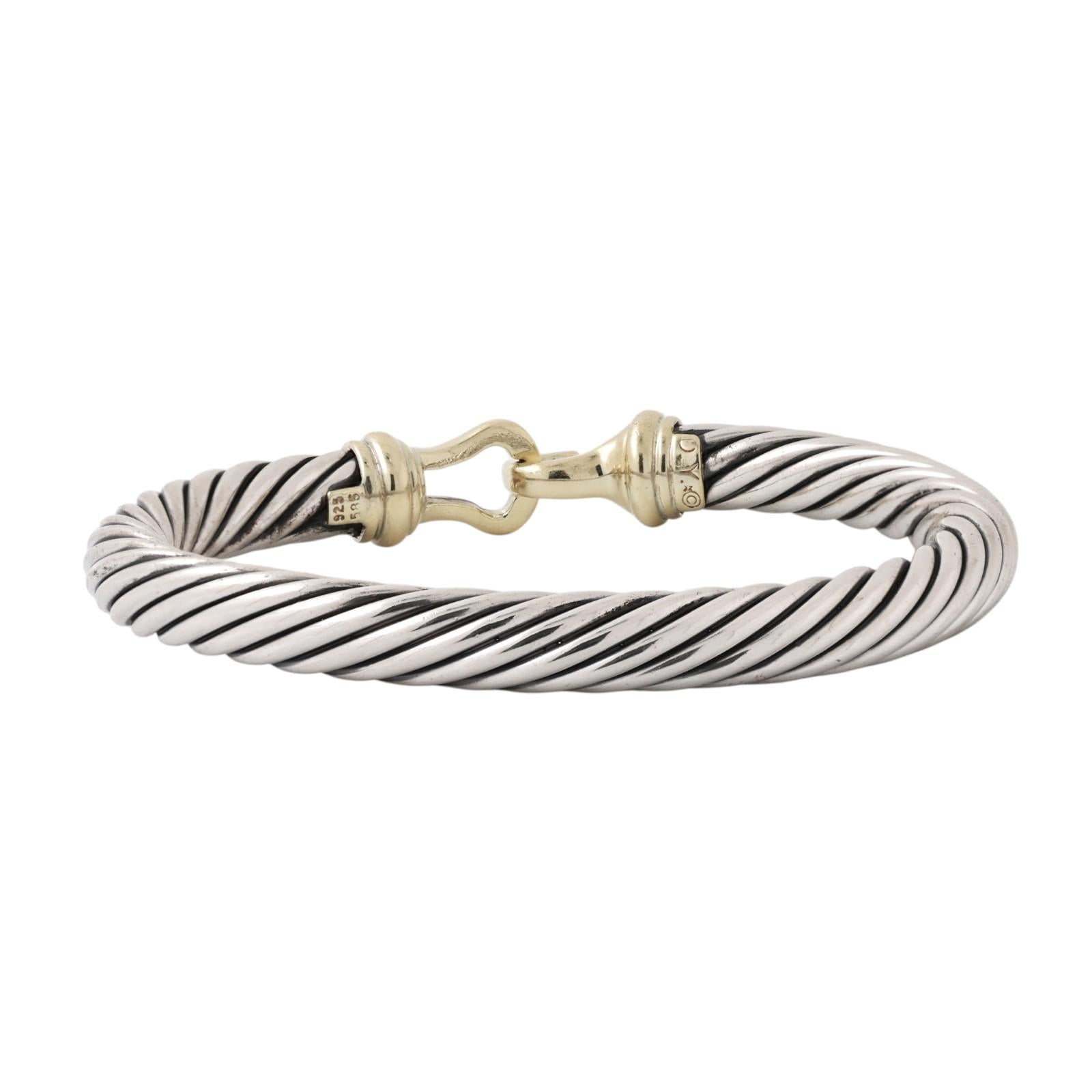 David Yurman 14K Gold Sterling Silver Cable Buckle Bracelet 7mm 6.5" DY