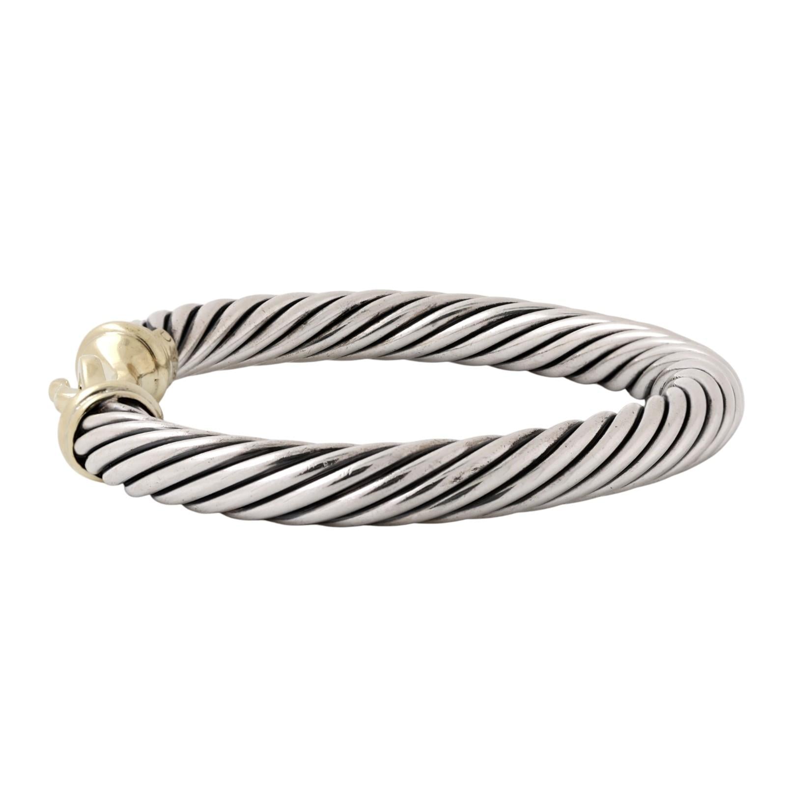 David Yurman 14K Gold Sterling Silver Cable Buckle Bracelet 7mm 6.5" DY