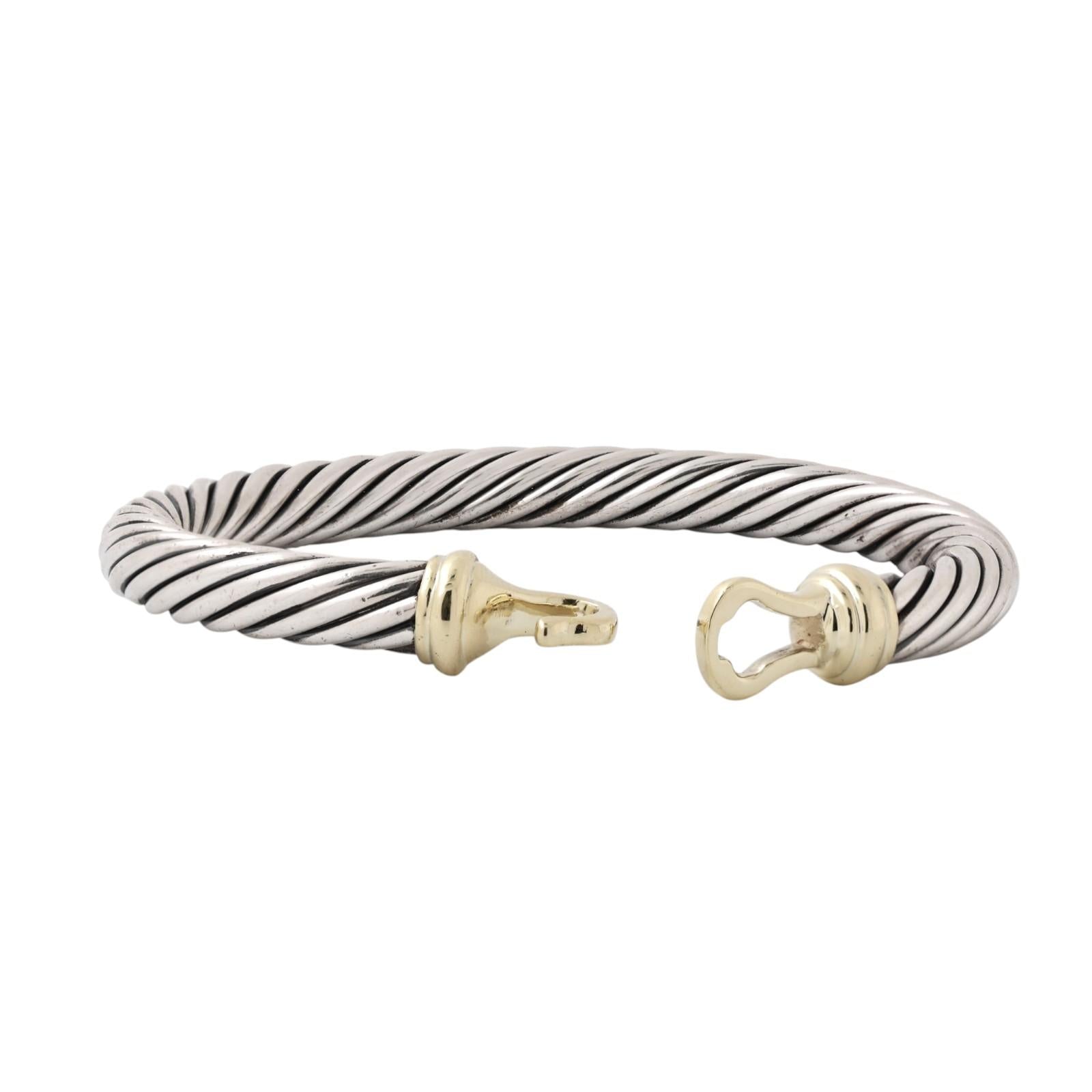 David Yurman 14K Gold Sterling Silver Cable Buckle Bracelet 7mm 6.5" DY
