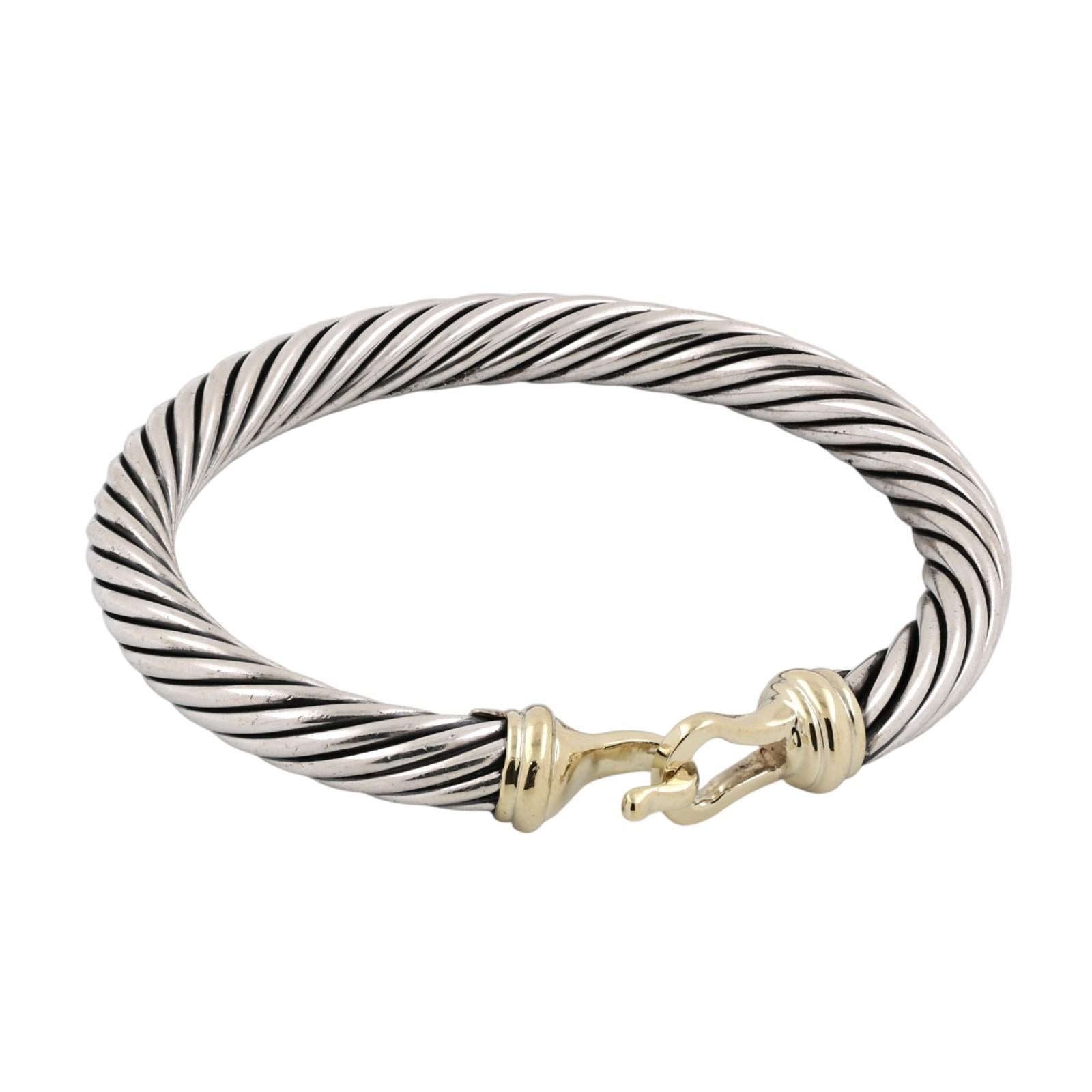 David Yurman 14K Gold Sterling Silver Cable Buckle Bracelet 7mm 6.5" DY