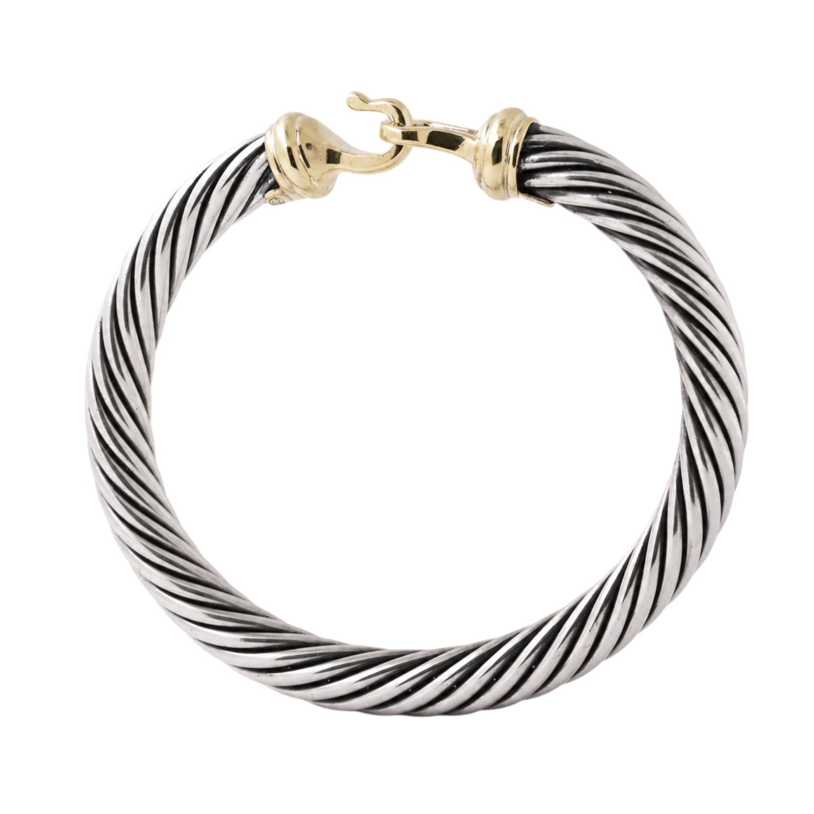 David Yurman 14K Gold Sterling Silver Cable Buckle Bracelet 7mm 6.5" DY
