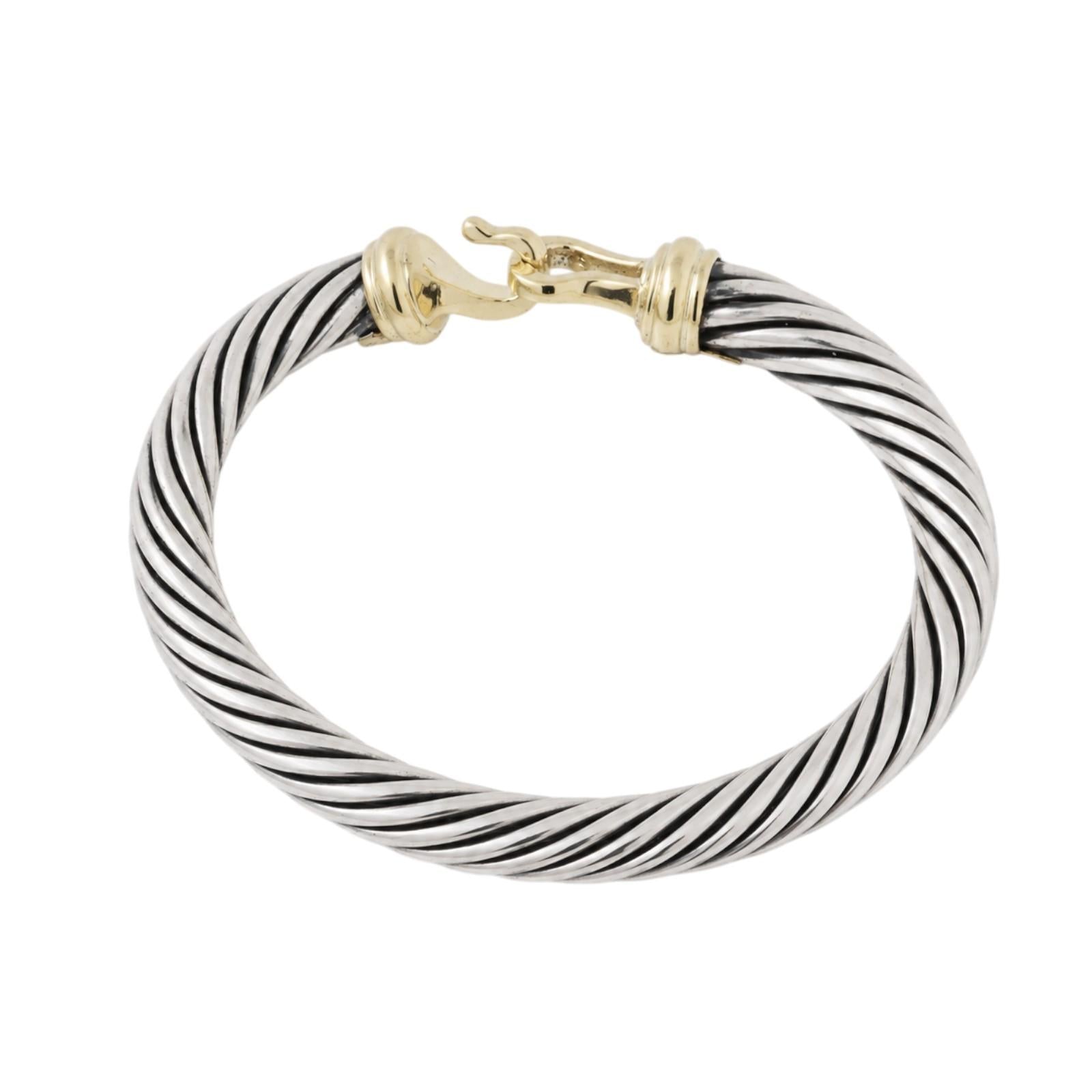 David Yurman 14K Gold Sterling Silver Cable Buckle Bracelet 7mm 6.5" DY