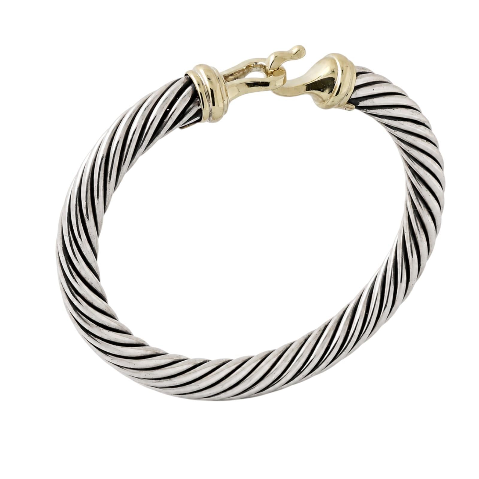 David Yurman 14K Gold Sterling Silver Cable Buckle Bracelet 7mm 6.5" DY