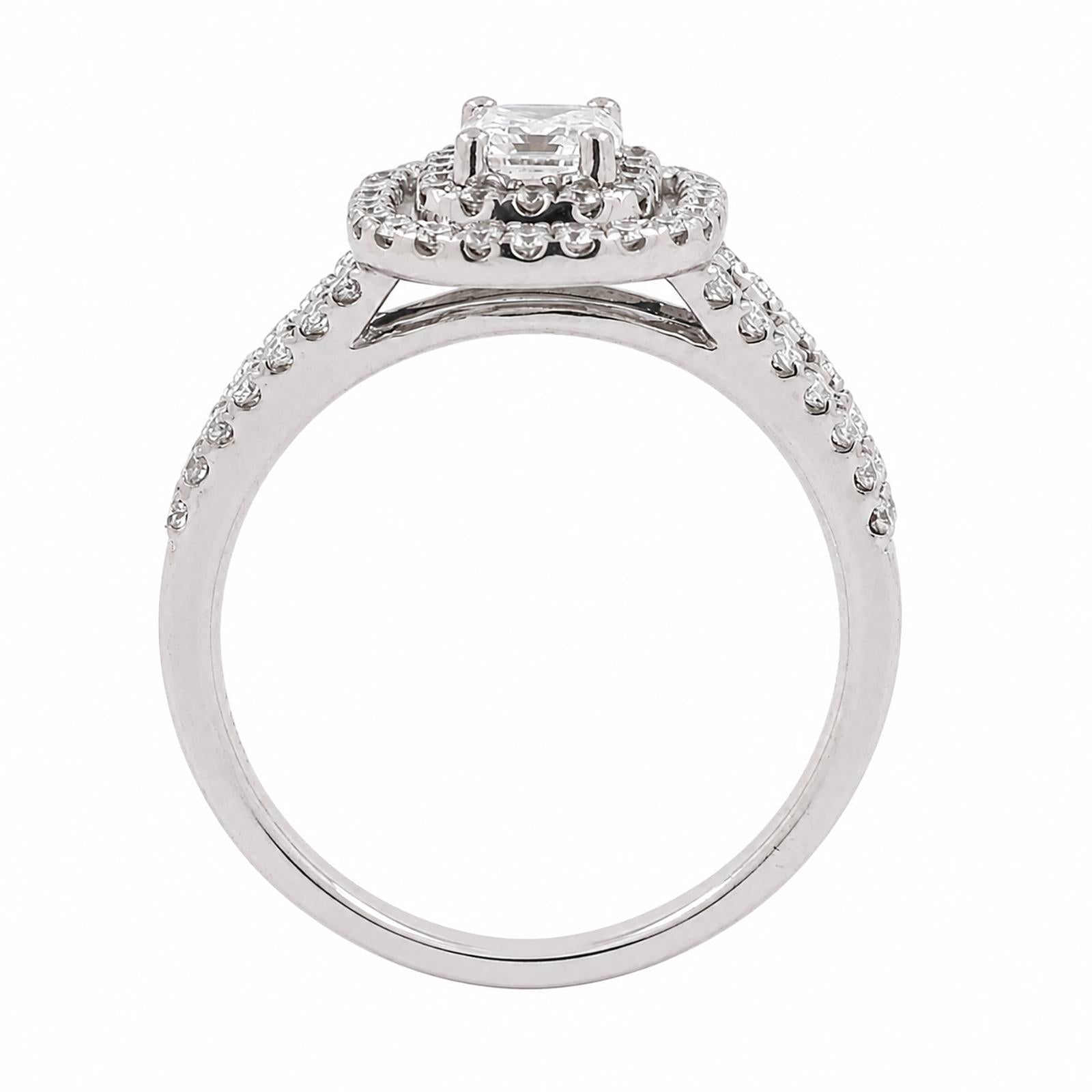 Platinum 1.40 CTW Natural Diamond Emerald Cut Double Halo Engagement Ring Size 7