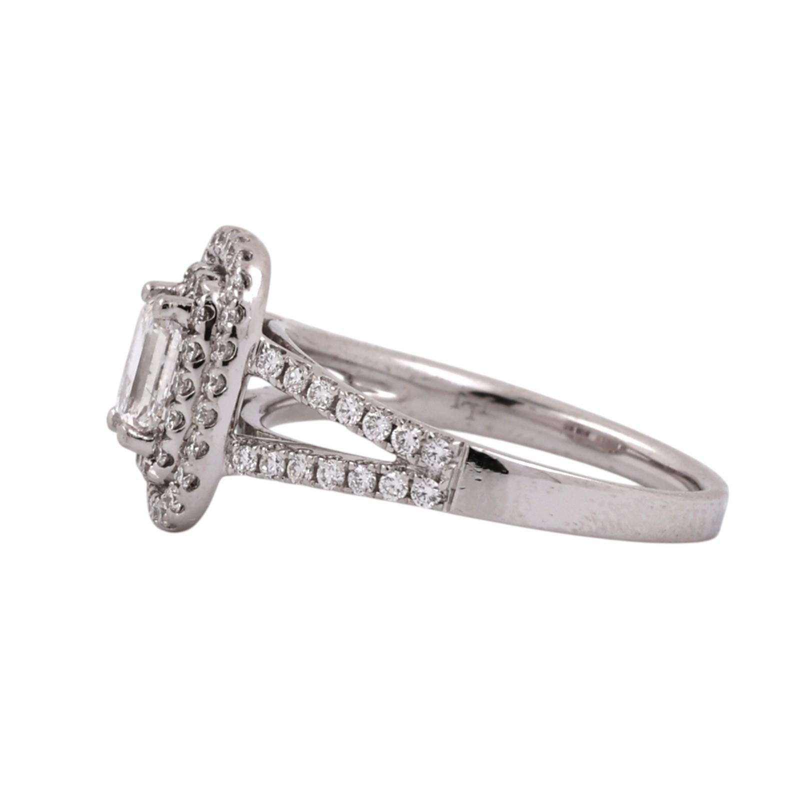 Platinum 1.40 CTW Natural Diamond Emerald Cut Double Halo Engagement Ring Size 7