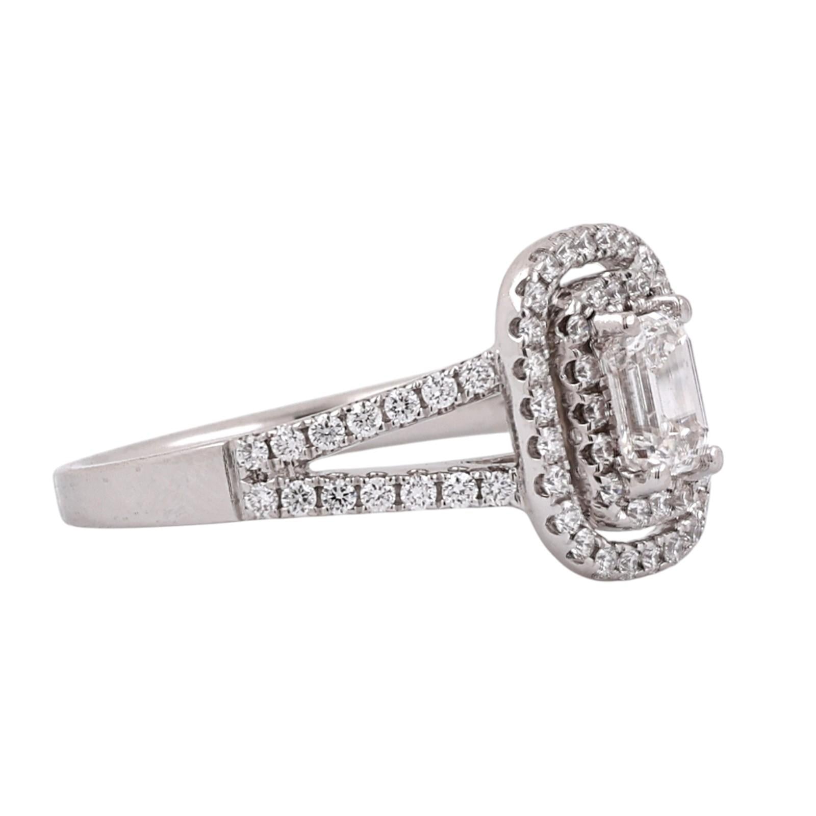Platinum 1.40 CTW Natural Diamond Emerald Cut Double Halo Engagement Ring Size 7