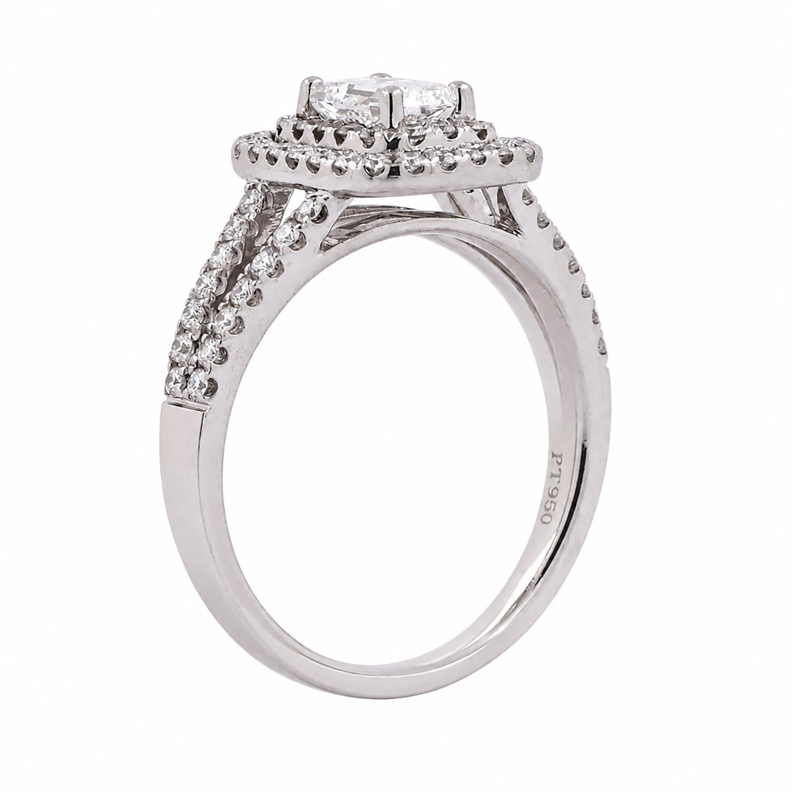 Platinum 1.40 CTW Natural Diamond Emerald Cut Double Halo Engagement Ring Size 7