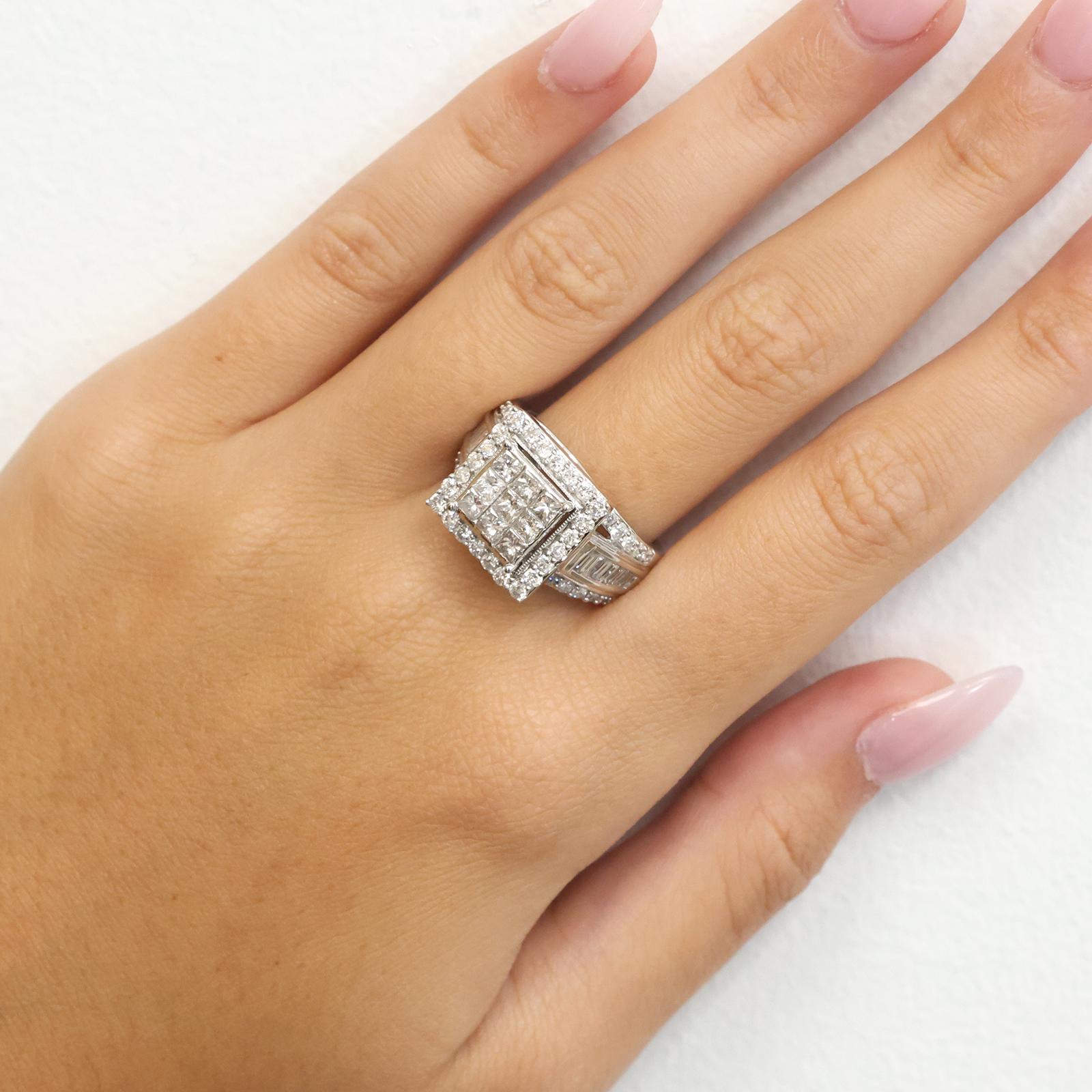 10K White Gold 2.00CTW Diamond Invisible Set Halo Ring Princess Baguette Size 7