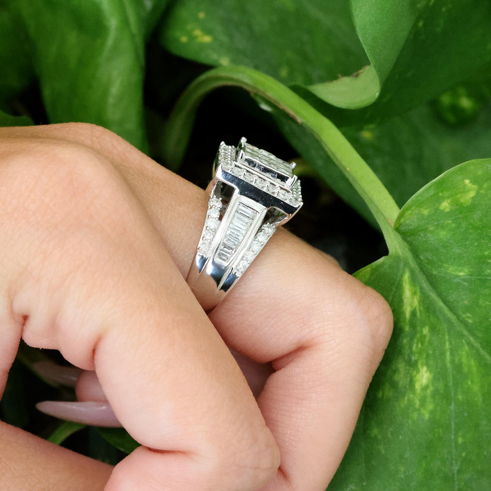 10K White Gold 2.00CTW Diamond Invisible Set Halo Ring Princess Baguette Size 7