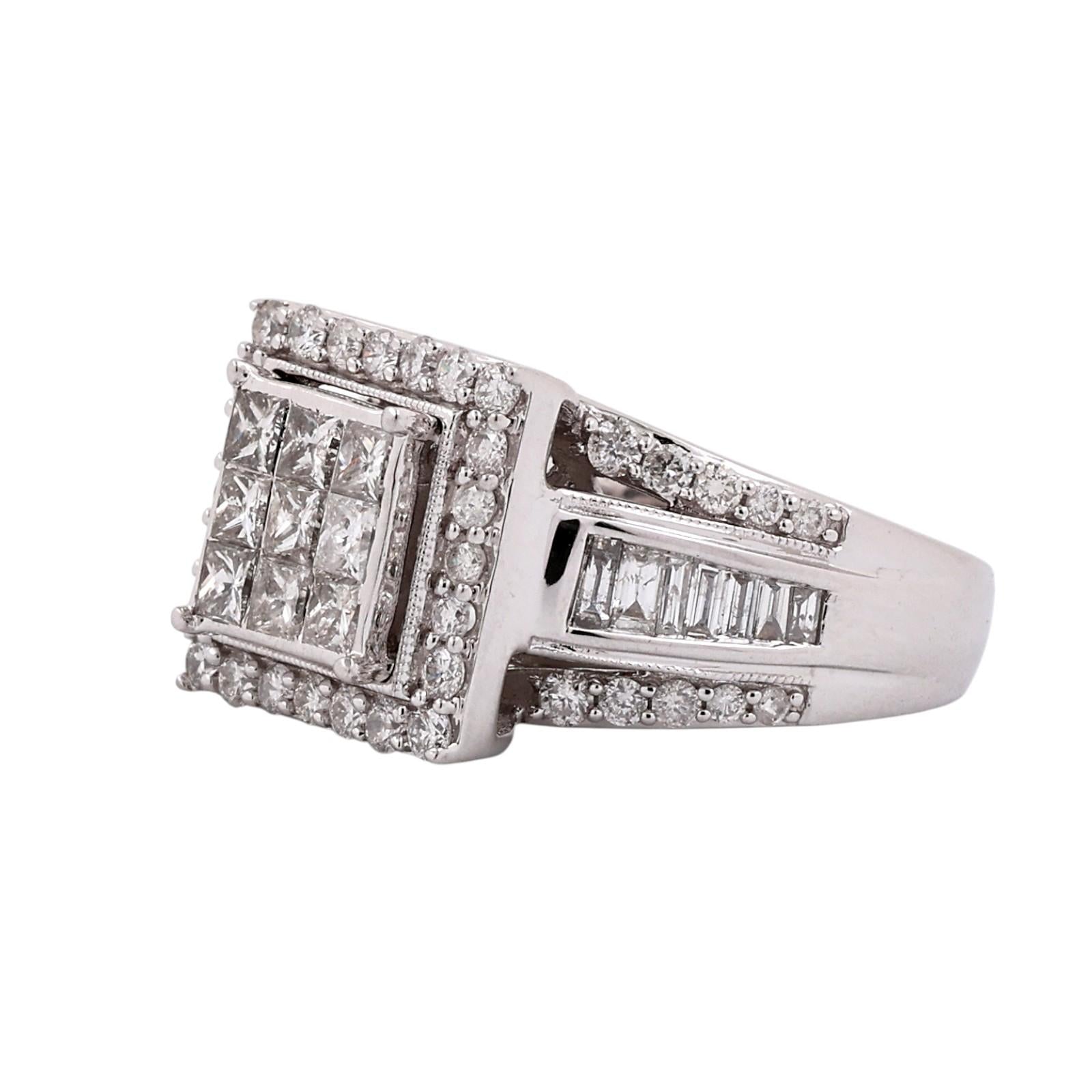 10K White Gold 2.00CTW Diamond Invisible Set Halo Ring Princess Baguette Size 7