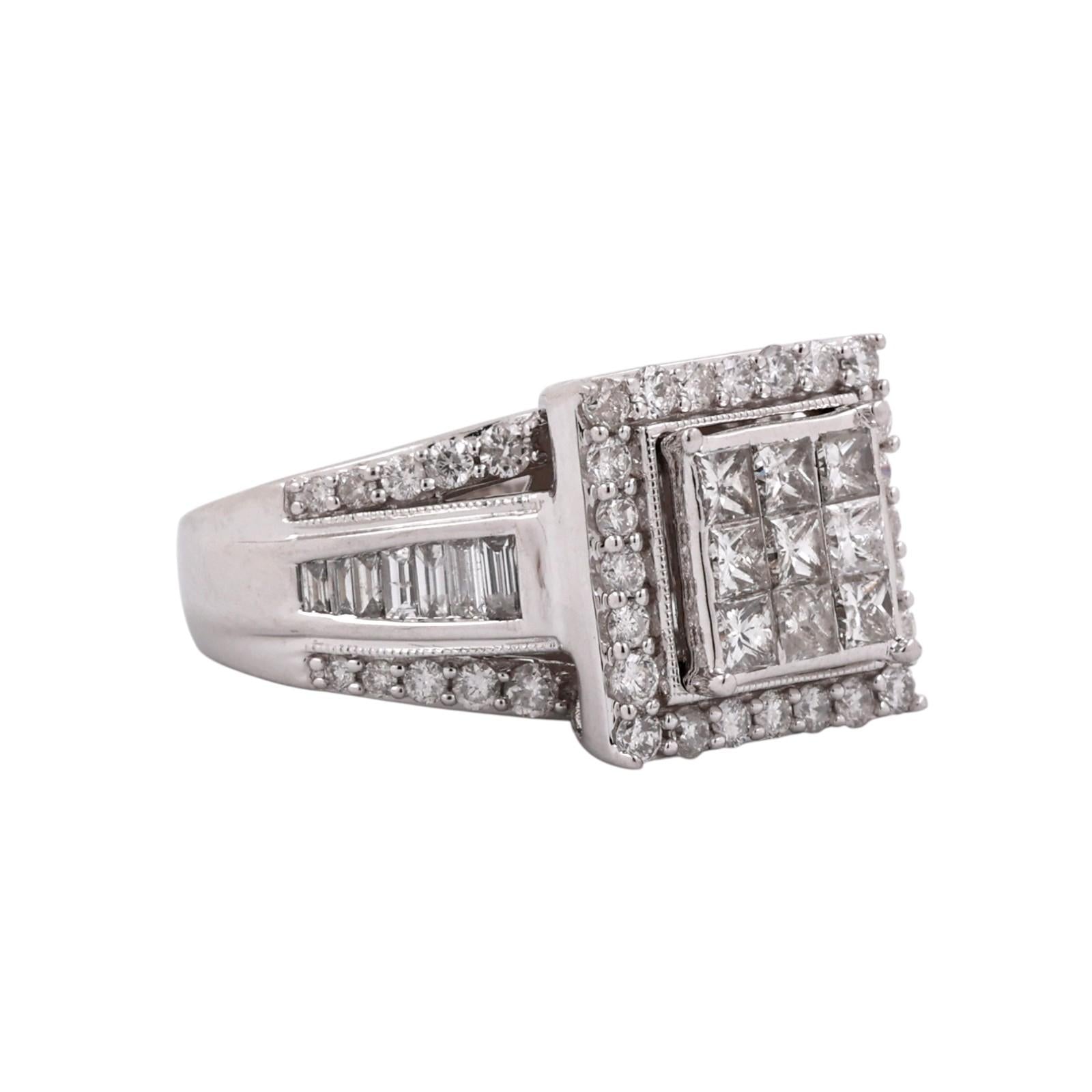 10K White Gold 2.00CTW Diamond Invisible Set Halo Ring Princess Baguette Size 7