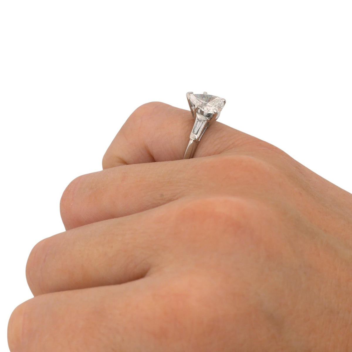 Natural Pear Diamond Engagement Ring Platinum 1.75 CTW Tapered Baguette Size 4