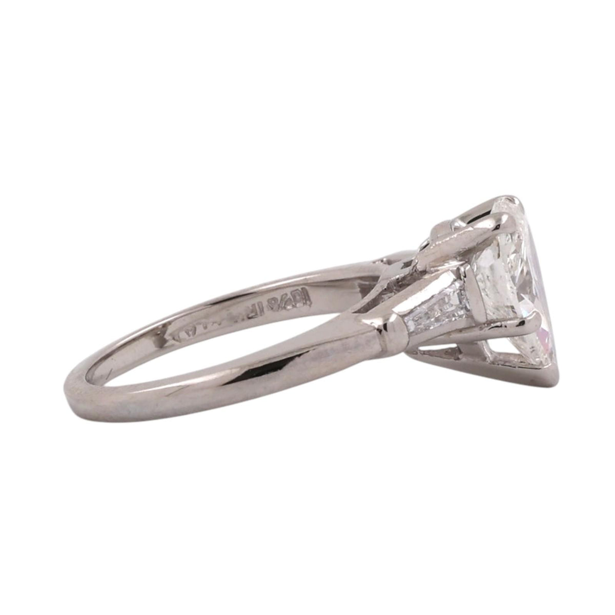 Natural Pear Diamond Engagement Ring Platinum 1.75 CTW Tapered Baguette Size 4