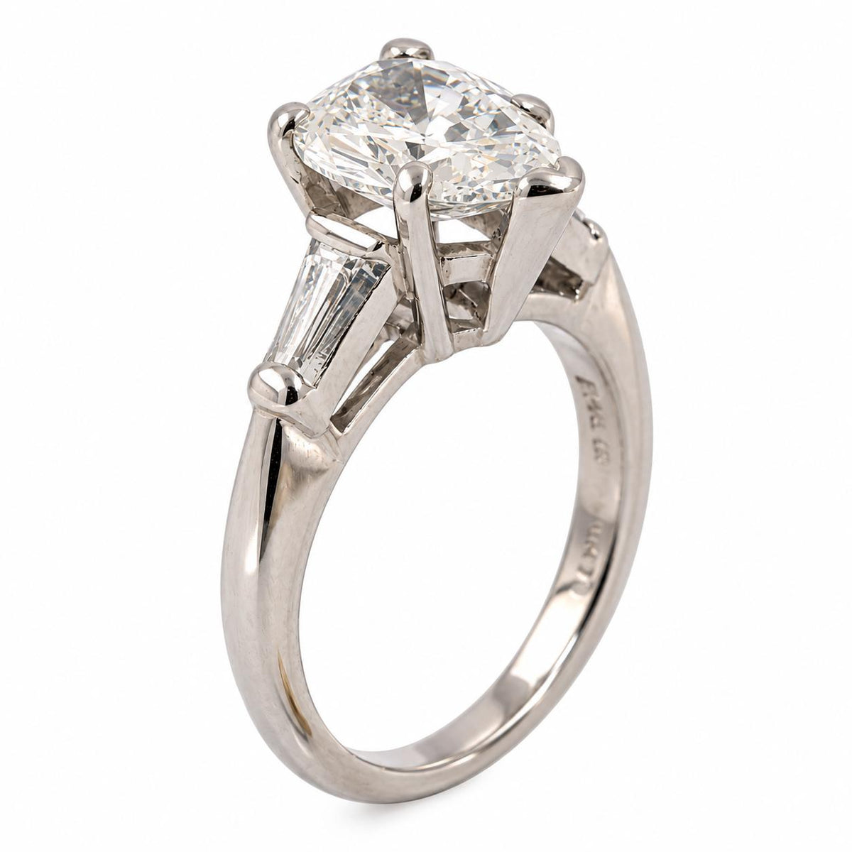 Natural Pear Diamond Engagement Ring Platinum 1.75 CTW Tapered Baguette Size 4