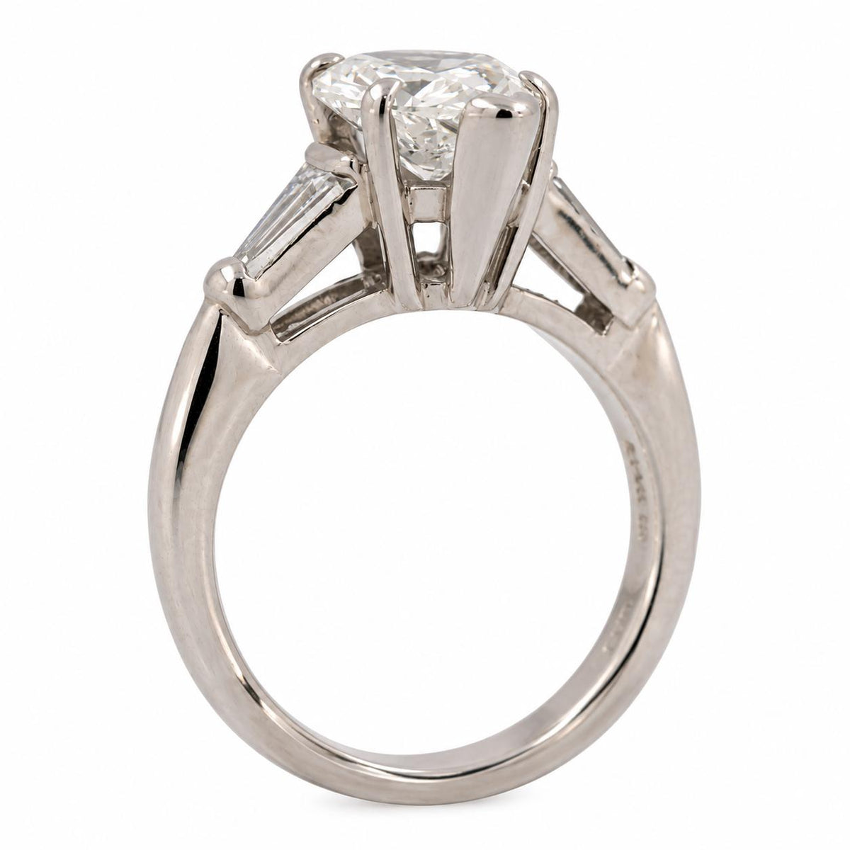 Natural Pear Diamond Engagement Ring Platinum 1.75 CTW Tapered Baguette Size 4