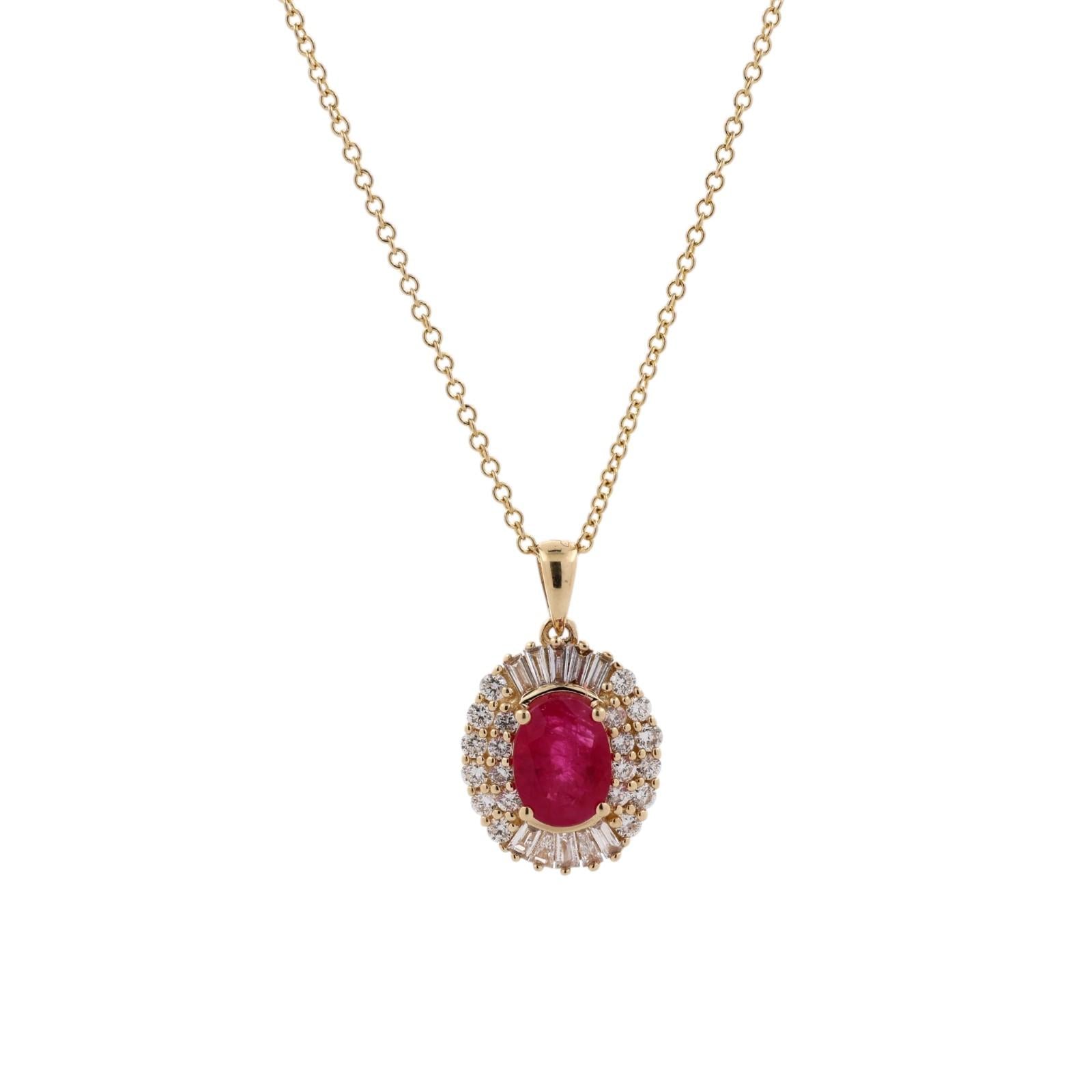 EFFY 14K Yellow Gold Natural 2.10 TW Ruby Halo Diamond Pendant Necklace 18.25"