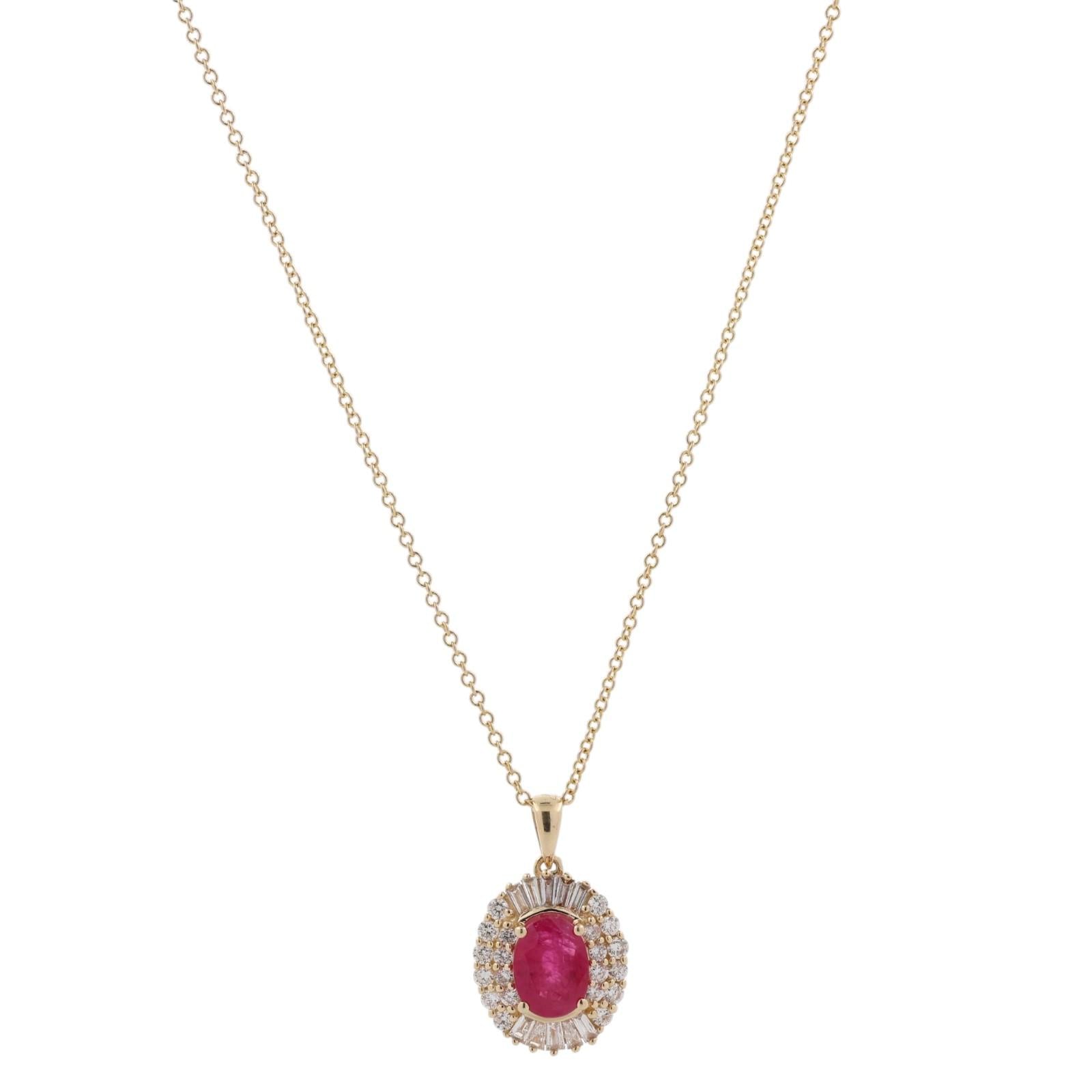EFFY 14K Yellow Gold Natural 2.10 TW Ruby Halo Diamond Pendant Necklace 18.25"