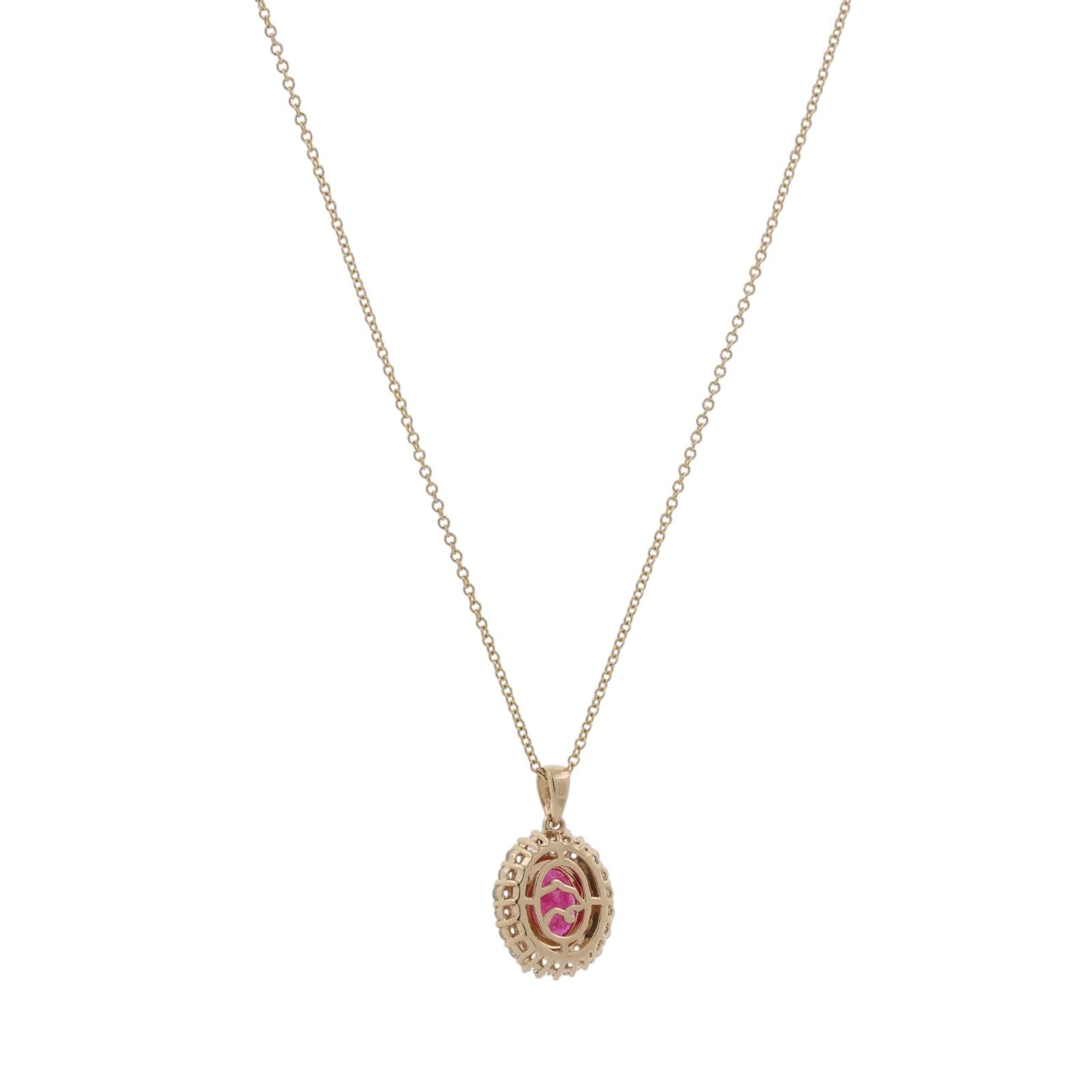 EFFY 14K Yellow Gold Natural 2.10 TW Ruby Halo Diamond Pendant Necklace 18.25"