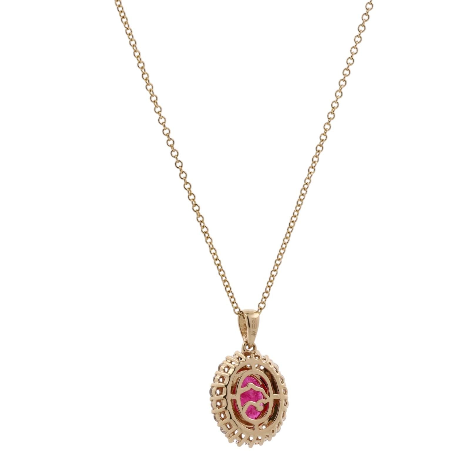EFFY 14K Yellow Gold Natural 2.10 TW Ruby Halo Diamond Pendant Necklace 18.25"