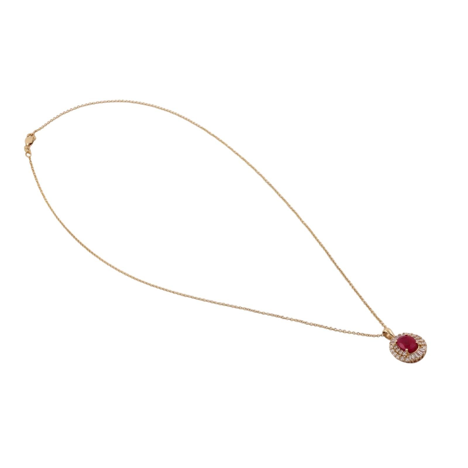 EFFY 14K Yellow Gold Natural 2.10 TW Ruby Halo Diamond Pendant Necklace 18.25"