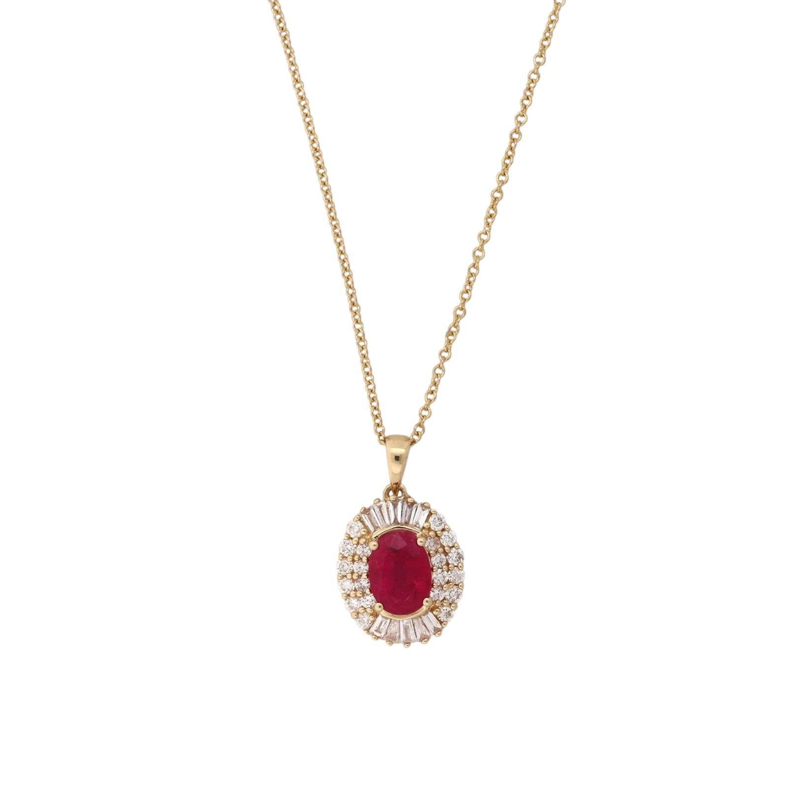 EFFY 14K Yellow Gold Natural 2.10 TW Ruby Halo Diamond Pendant Necklace 18.25"