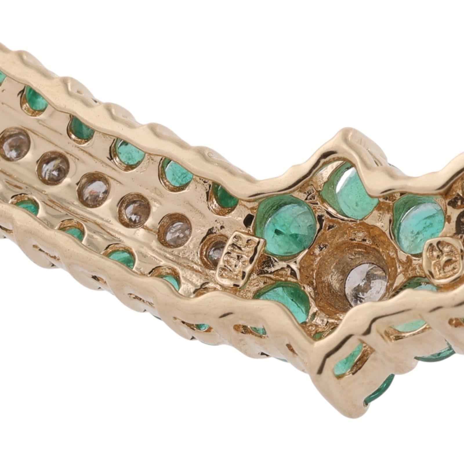 14K Gold Natural Emerald Diamond Chevron Necklace 17.5" Italy Estate 2.15CTW