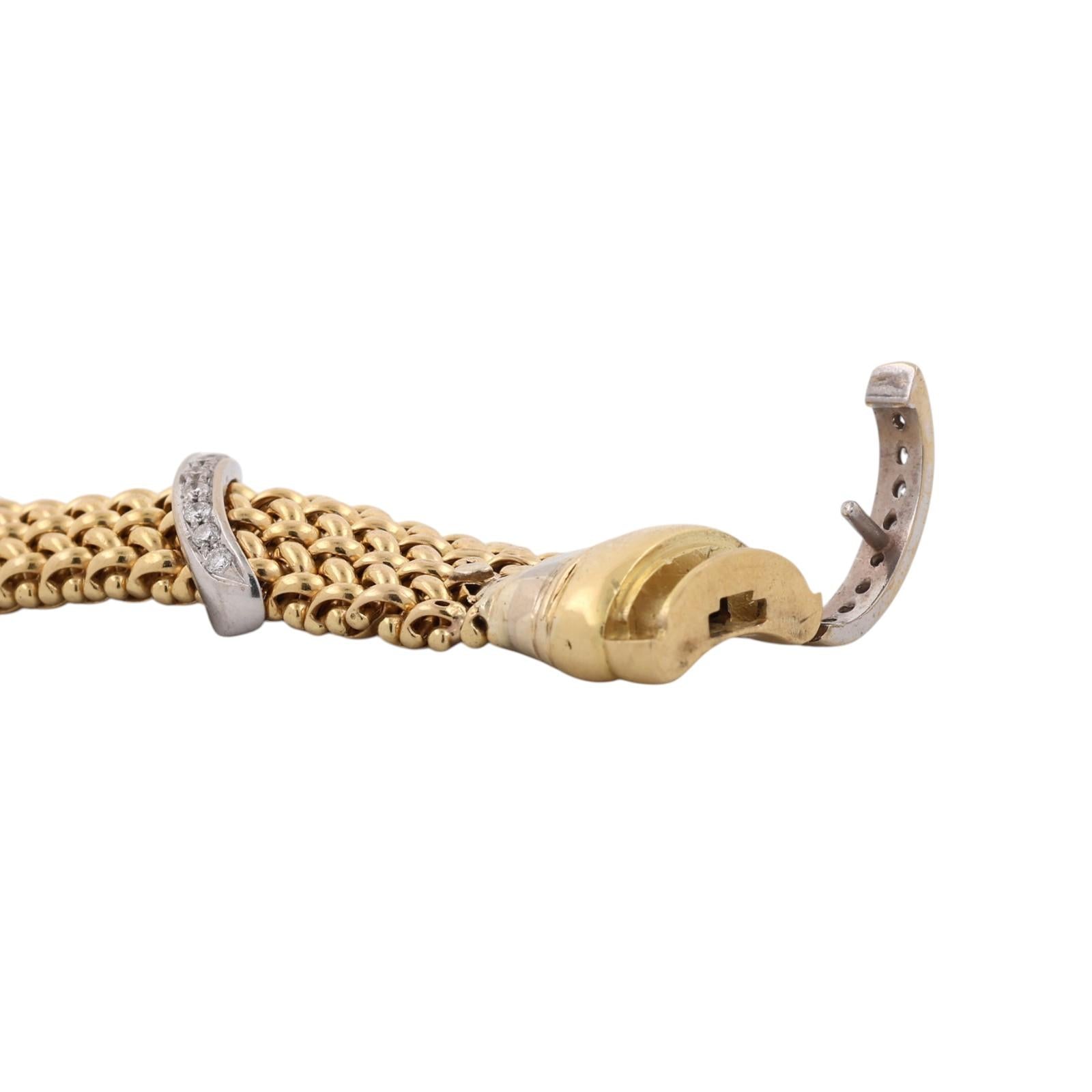 18K Two Tone Gold 1.30 CTW Natural Diamond Wide Woven Mesh Bracelet Vintage