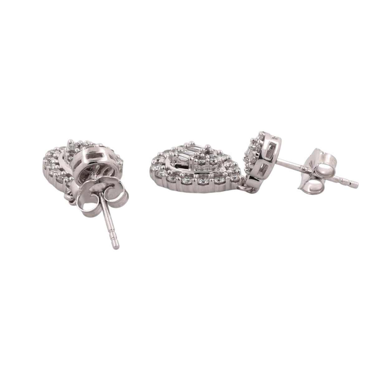 Natural Diamond Teardrop Dangle Earrings 10K White Gold 1.35 CTW Round Baguette