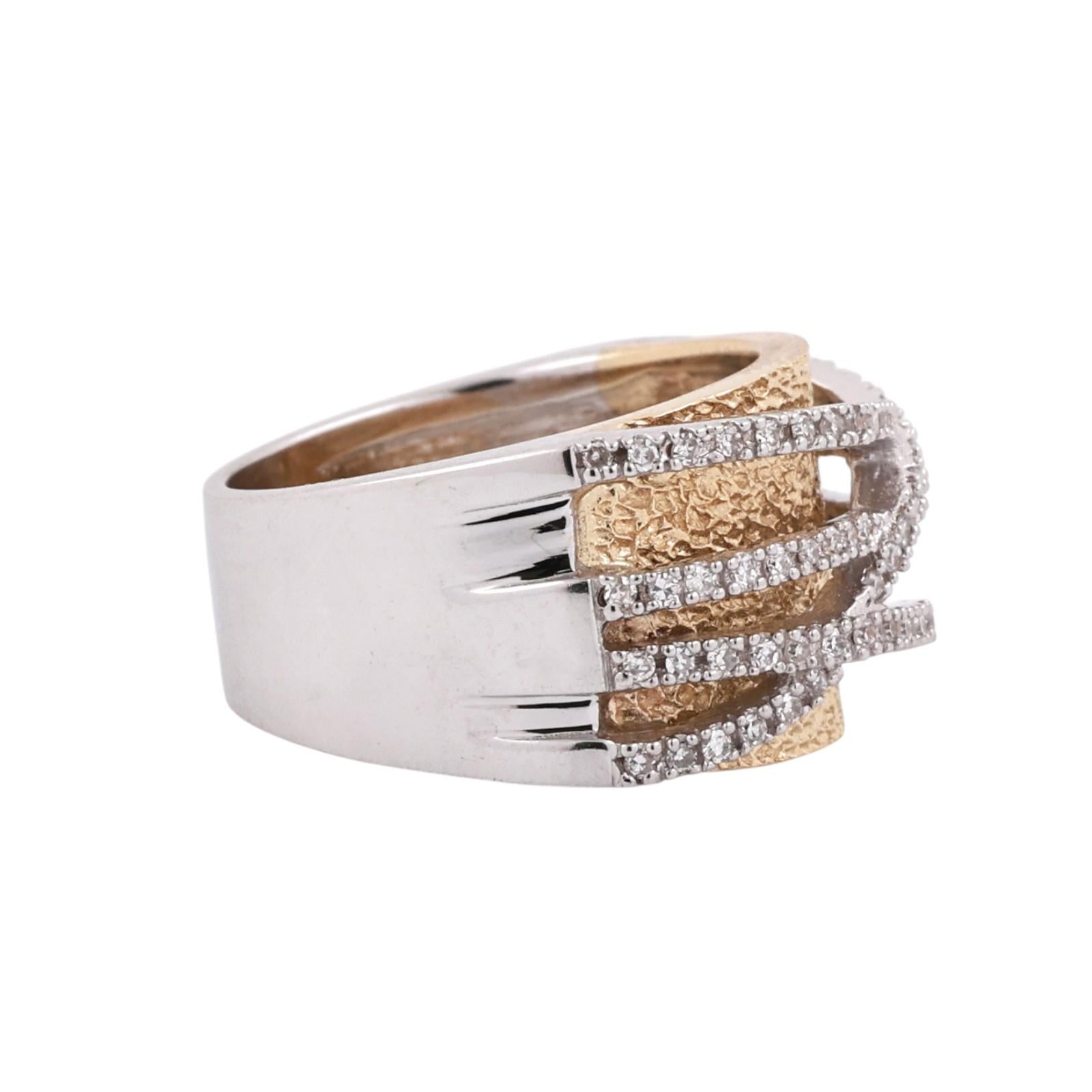 14K Two-Tone Gold 0.60CTW Diamond Criss Cross Wide Band Ring EFFY Size 7.5