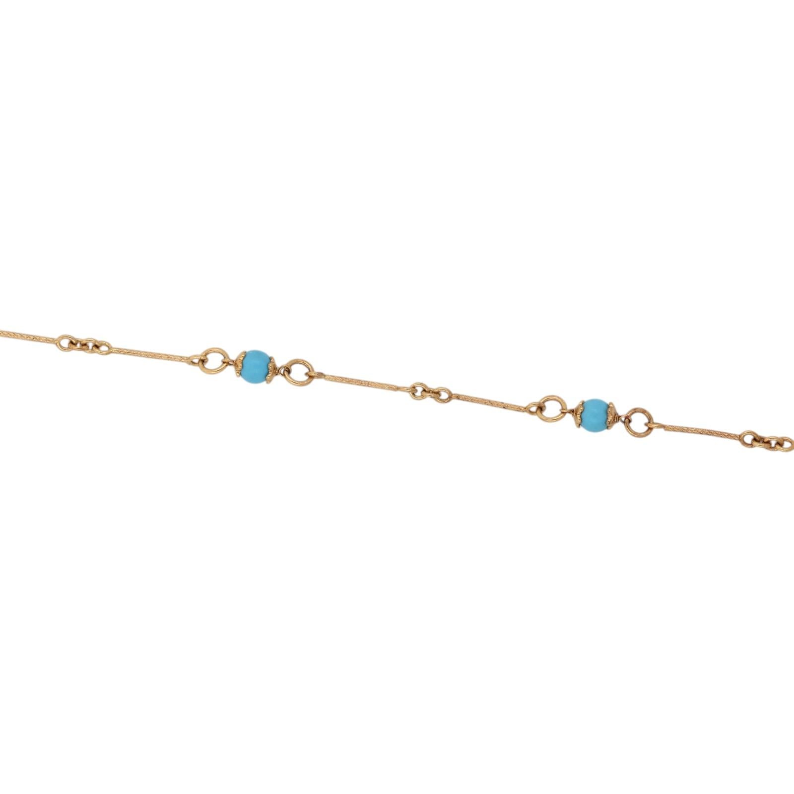 Italian 14K Gold Leopard Print Enamel Heart Pendant Necklace Turquoise Bead 16"