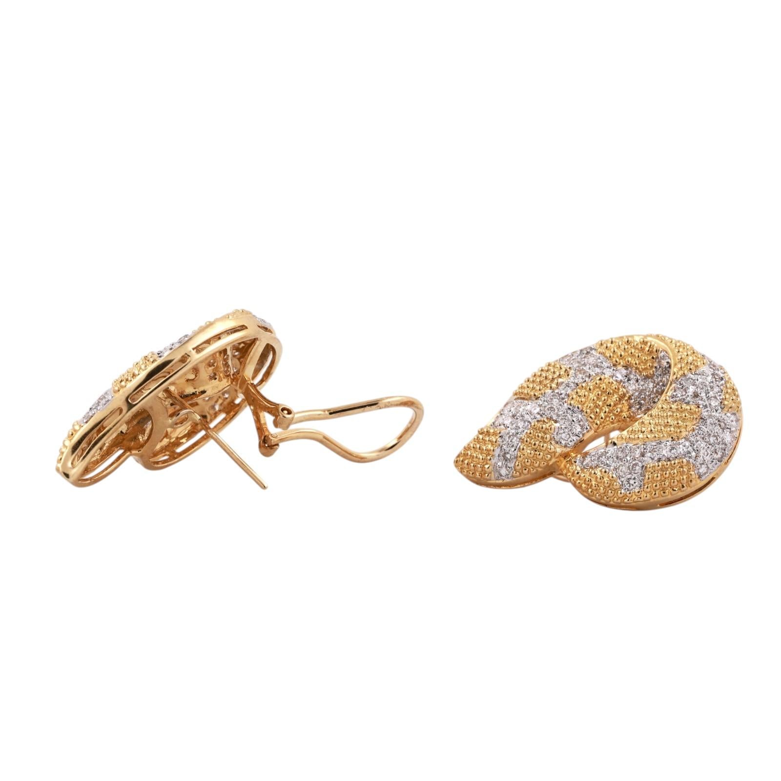 18K Gold 2.50 CTW Diamond Swirl Drop Earrings 0.60" Omega Backs Estate