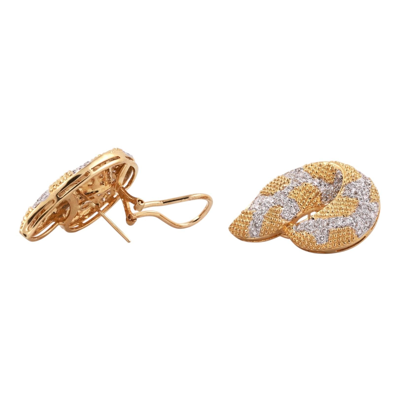 18K Gold 2.50 CTW Diamond Swirl Drop Earrings 0.60" Omega Backs Estate