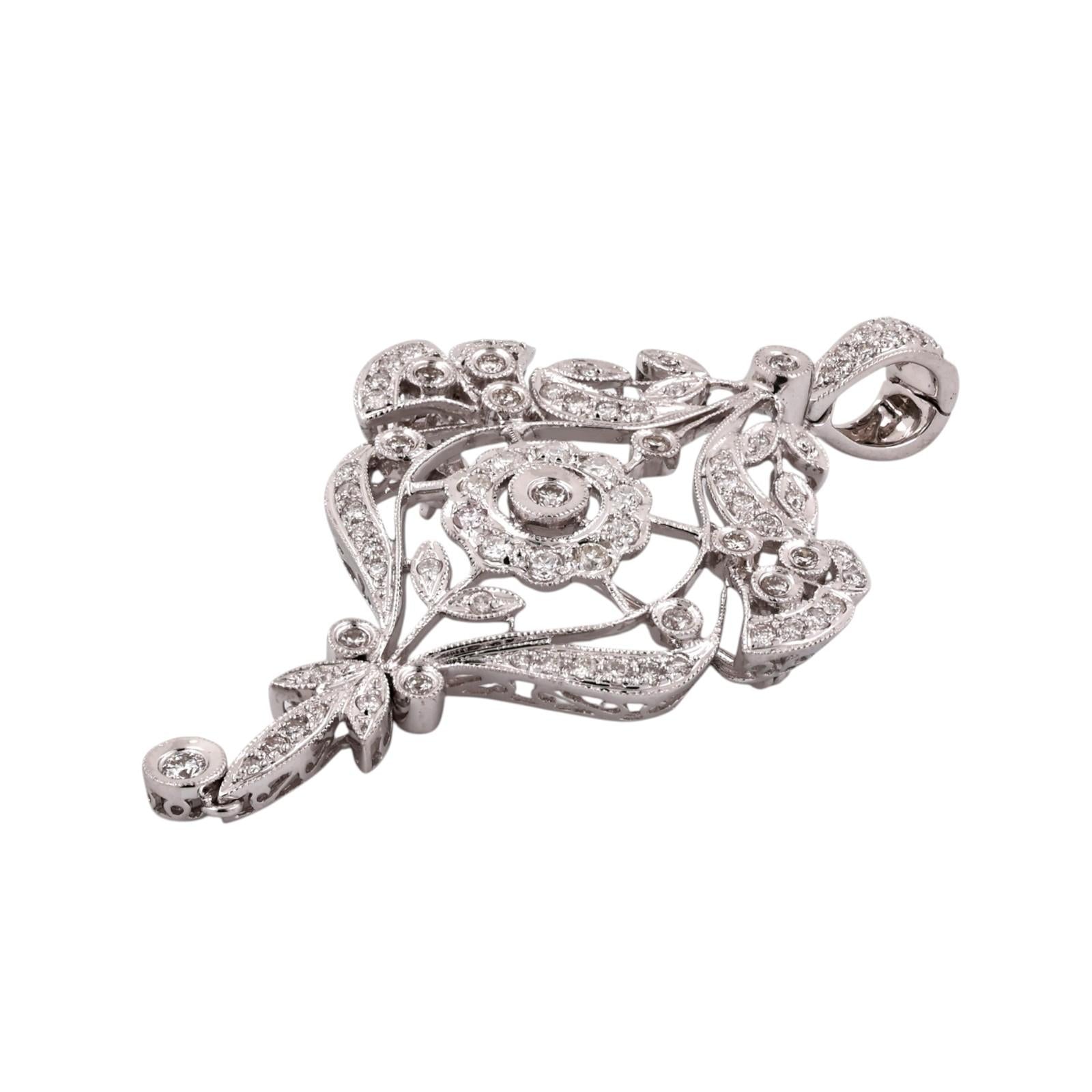 White Gold 1.75CTW Natural Diamond Art Deco Revival Brooch Pin Pendant Estate