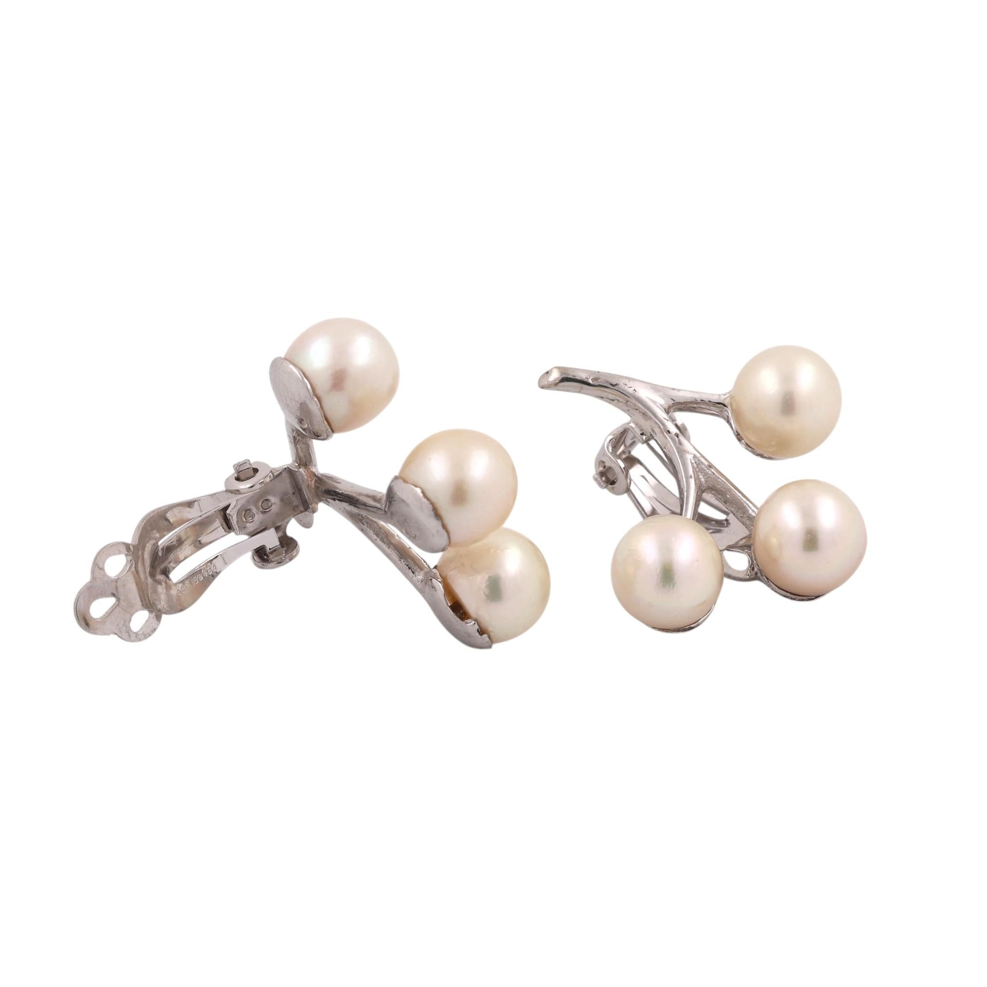 Vintage Akoya Cultured Pearl Spray Clip On Earrings 14K White Gold Omega Backs