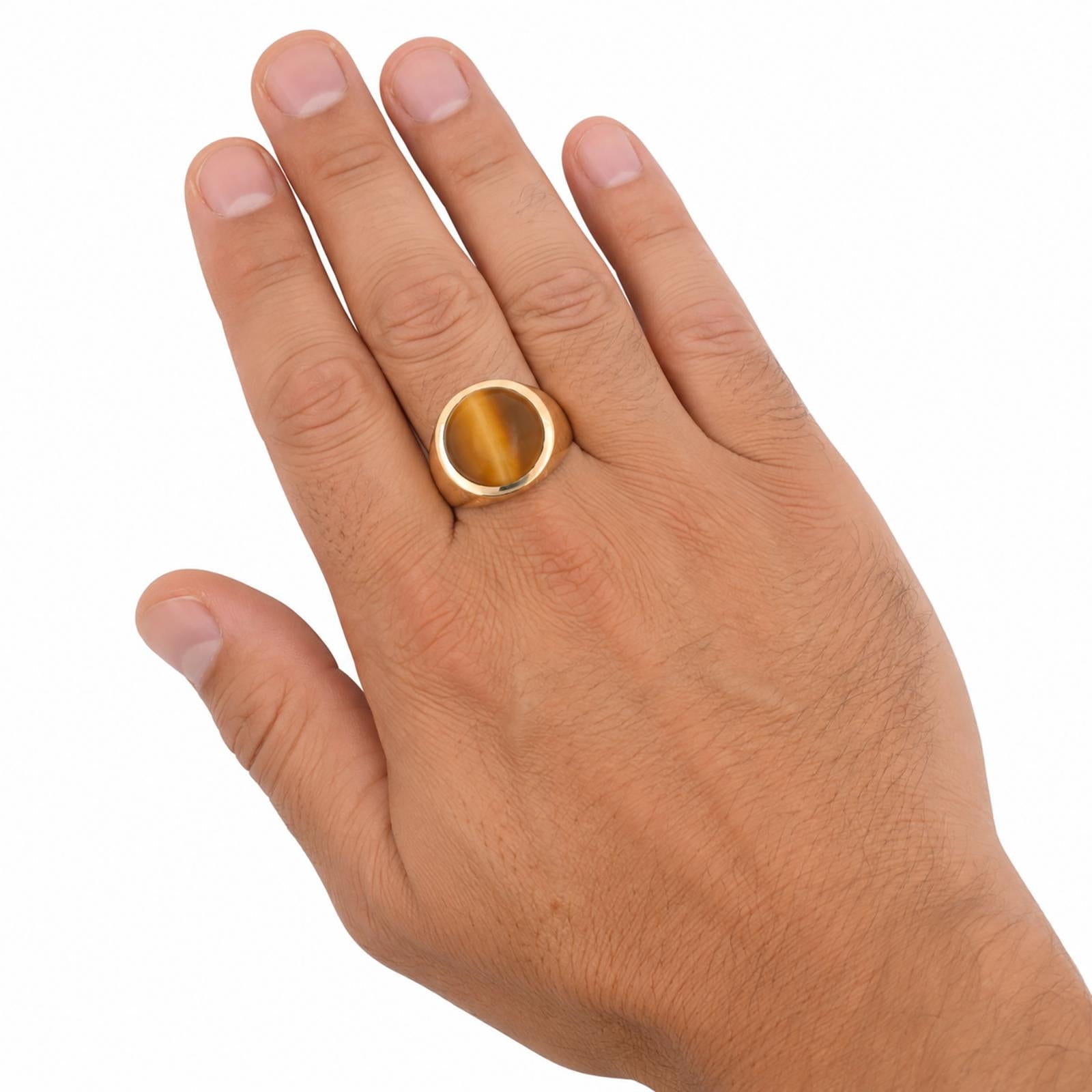 Yellow Gold Large Tiger's Eye Men's Signet Ring 15.9g Size 9