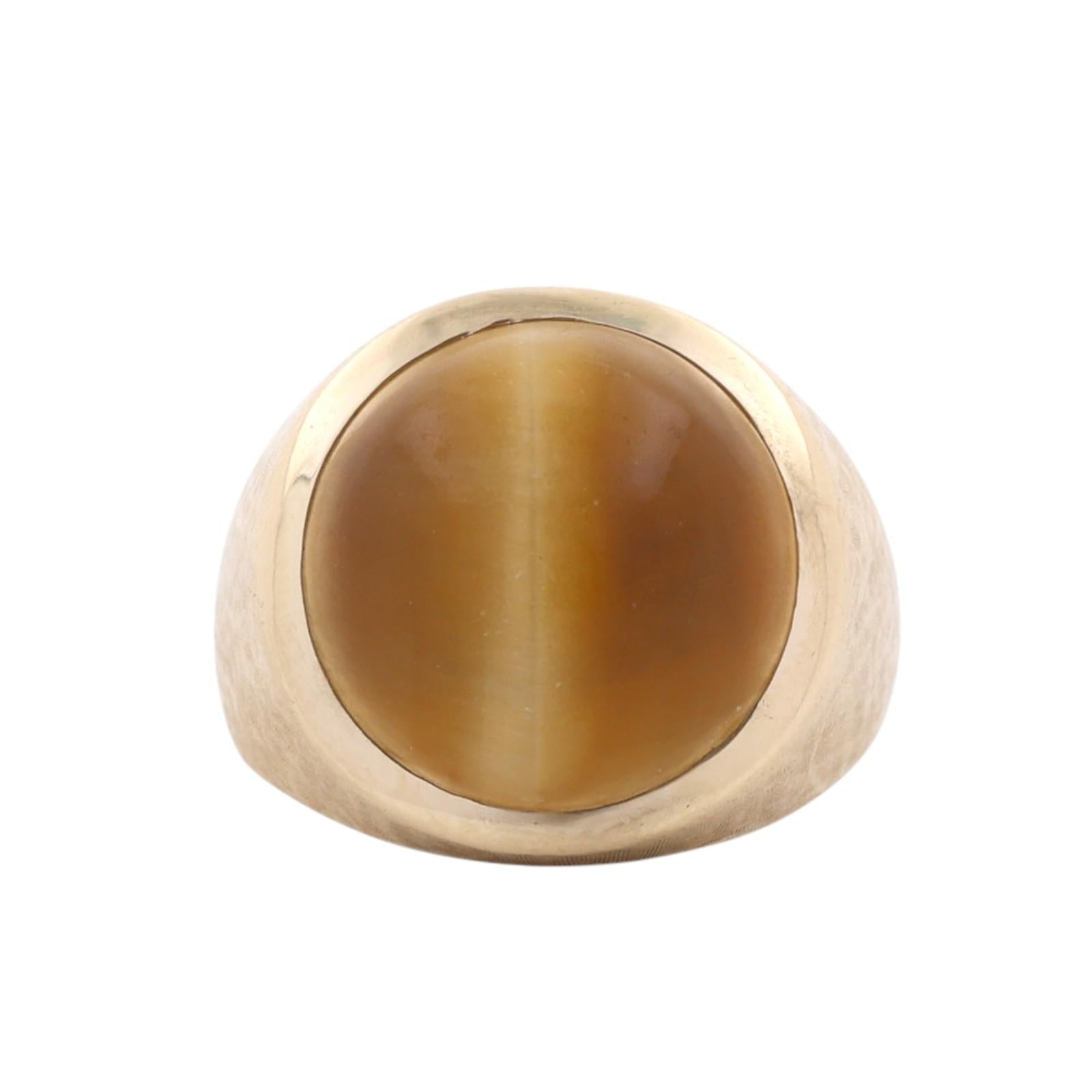 Yellow Gold Large Tiger's Eye Men's Signet Ring 15.9g Size 9