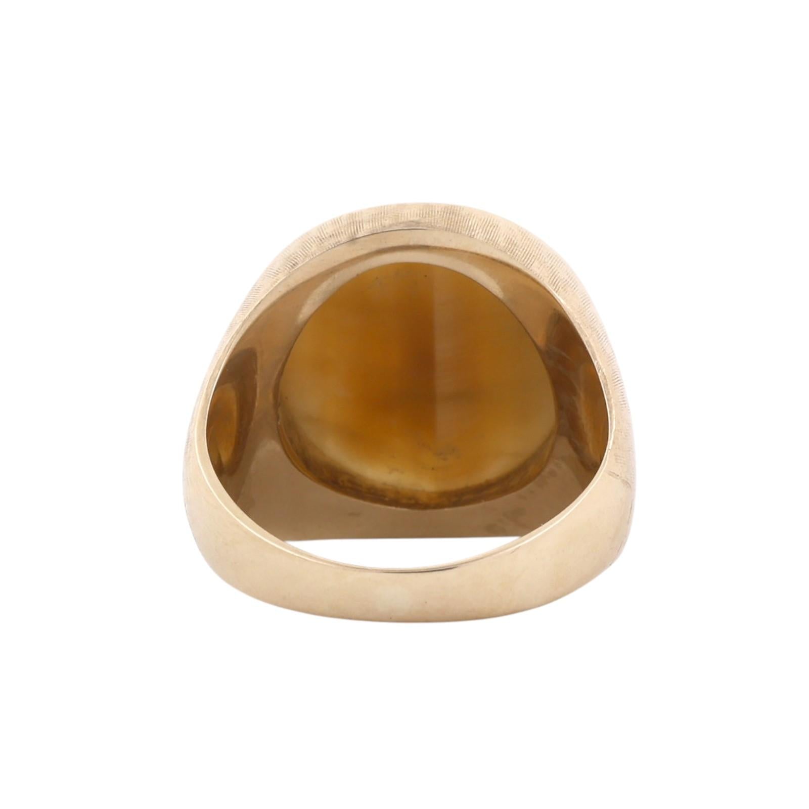 Yellow Gold Large Tiger's Eye Men's Signet Ring 15.9g Size 9