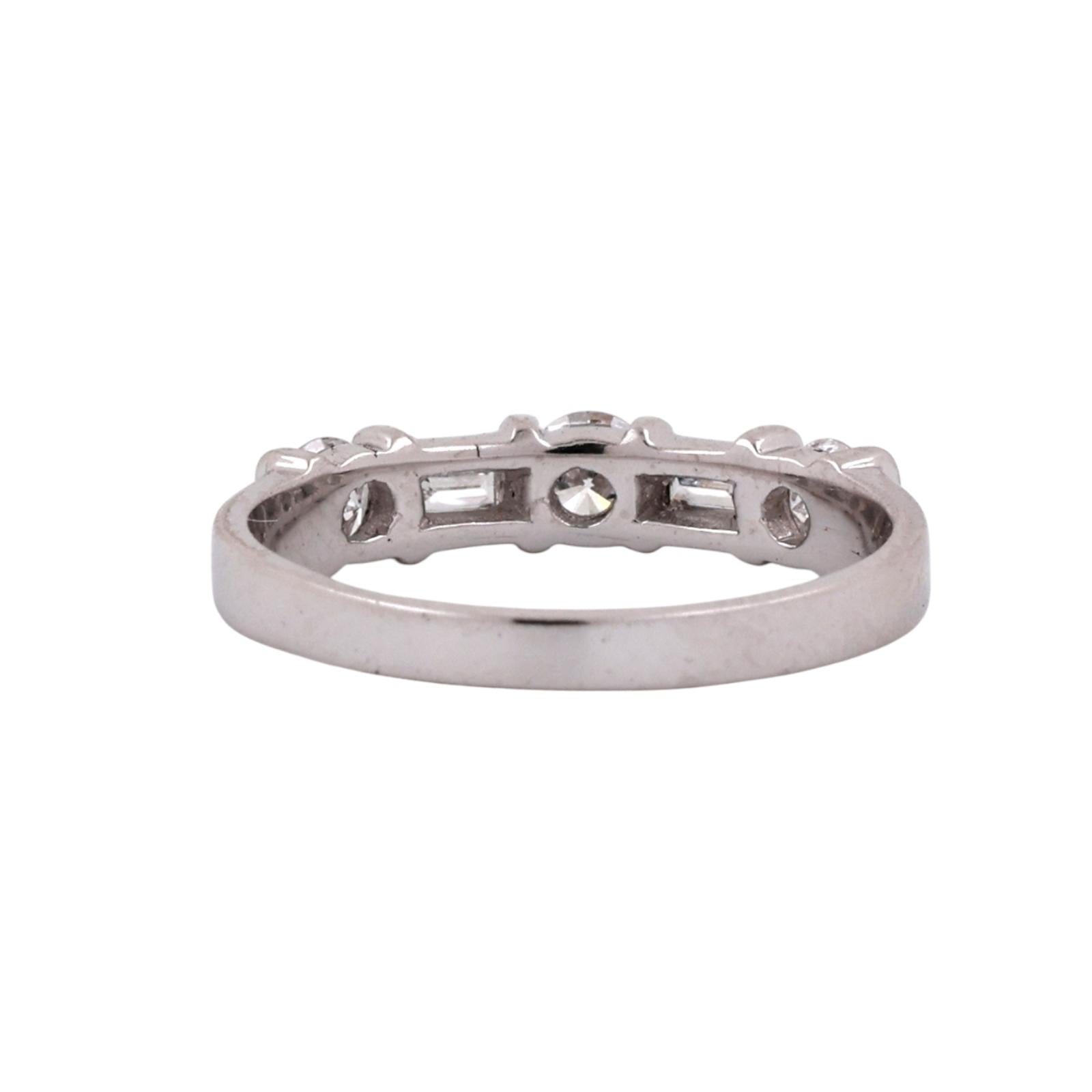 Platinum 0.70CTW Round & Baguette Diamond 5 Stone Band Ring Size 7