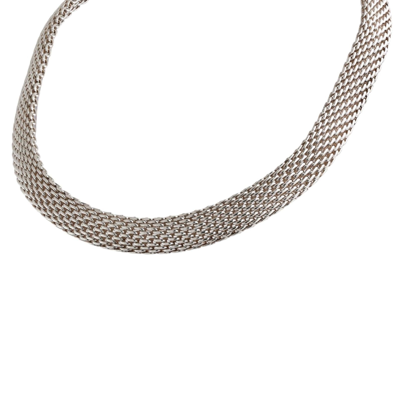 Tiffany & Co. Somerset Mesh Sterling Silver Necklace 925 12mm Wide 17.25"