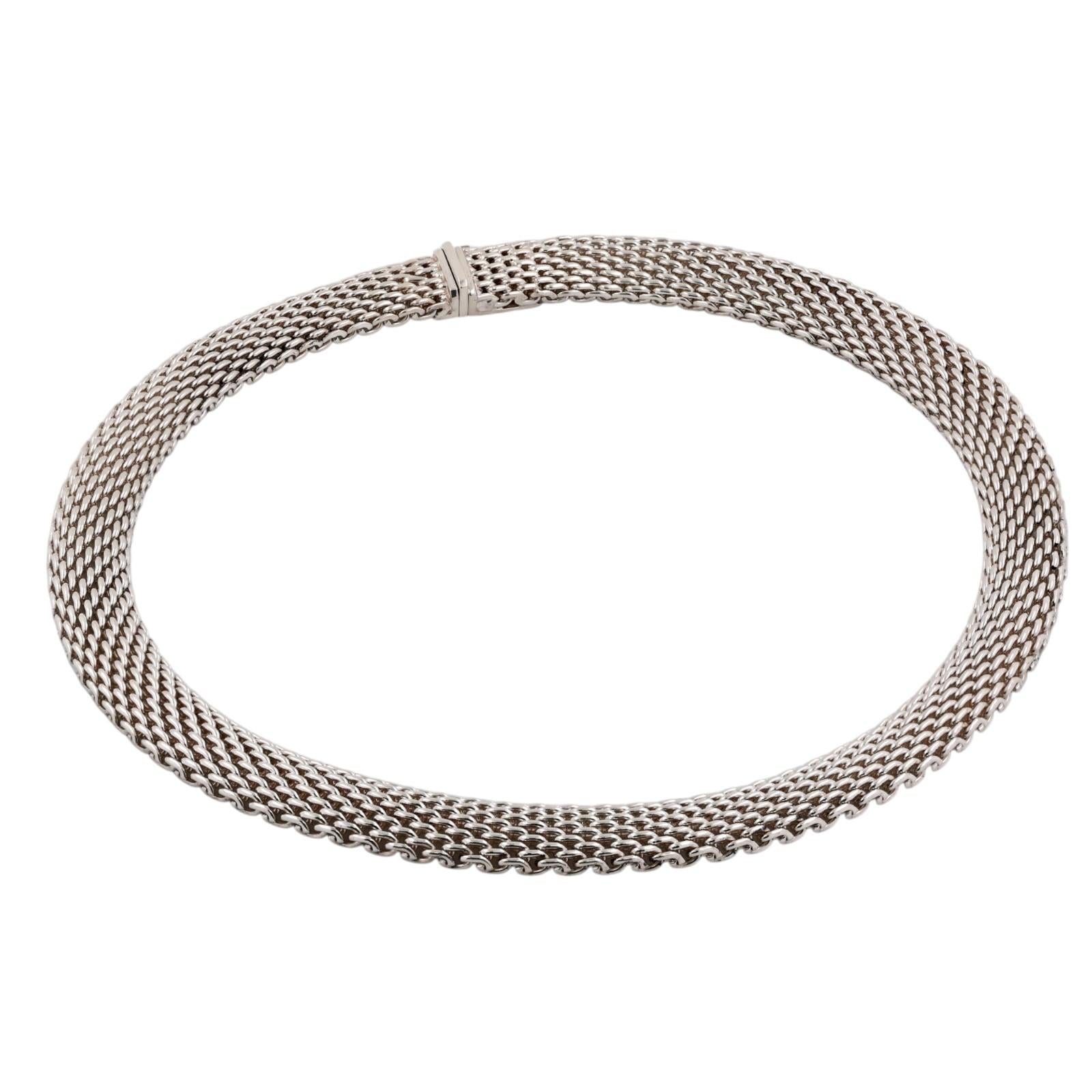 Tiffany & Co. Somerset Mesh Sterling Silver Necklace 925 12mm Wide 17.25"
