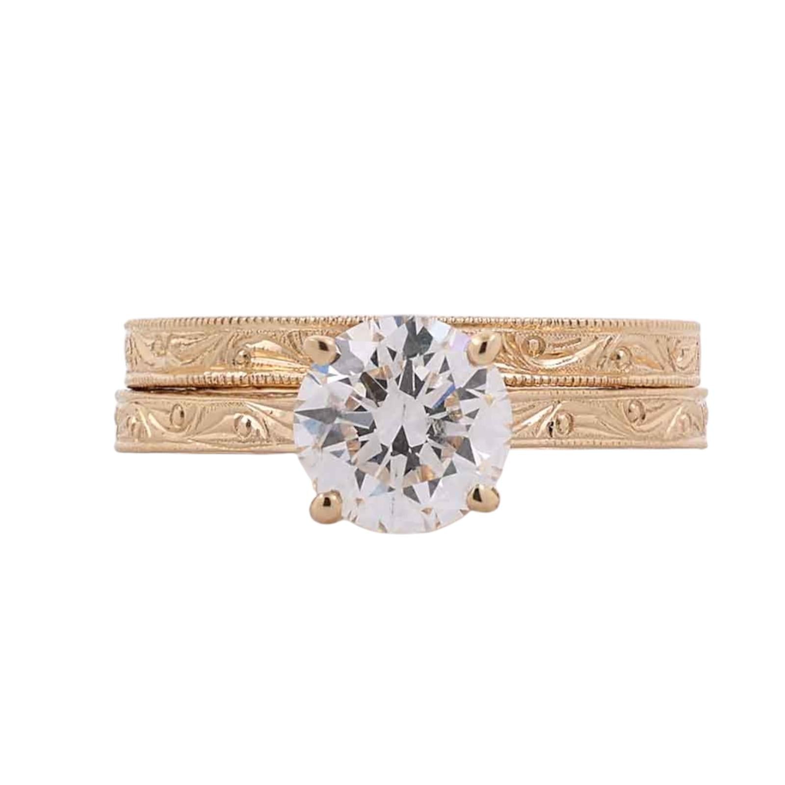 1.51CT F/SI2 IGI Lab Grown Diamond Bridal Set 14K Yellow Gold Ring Wedding