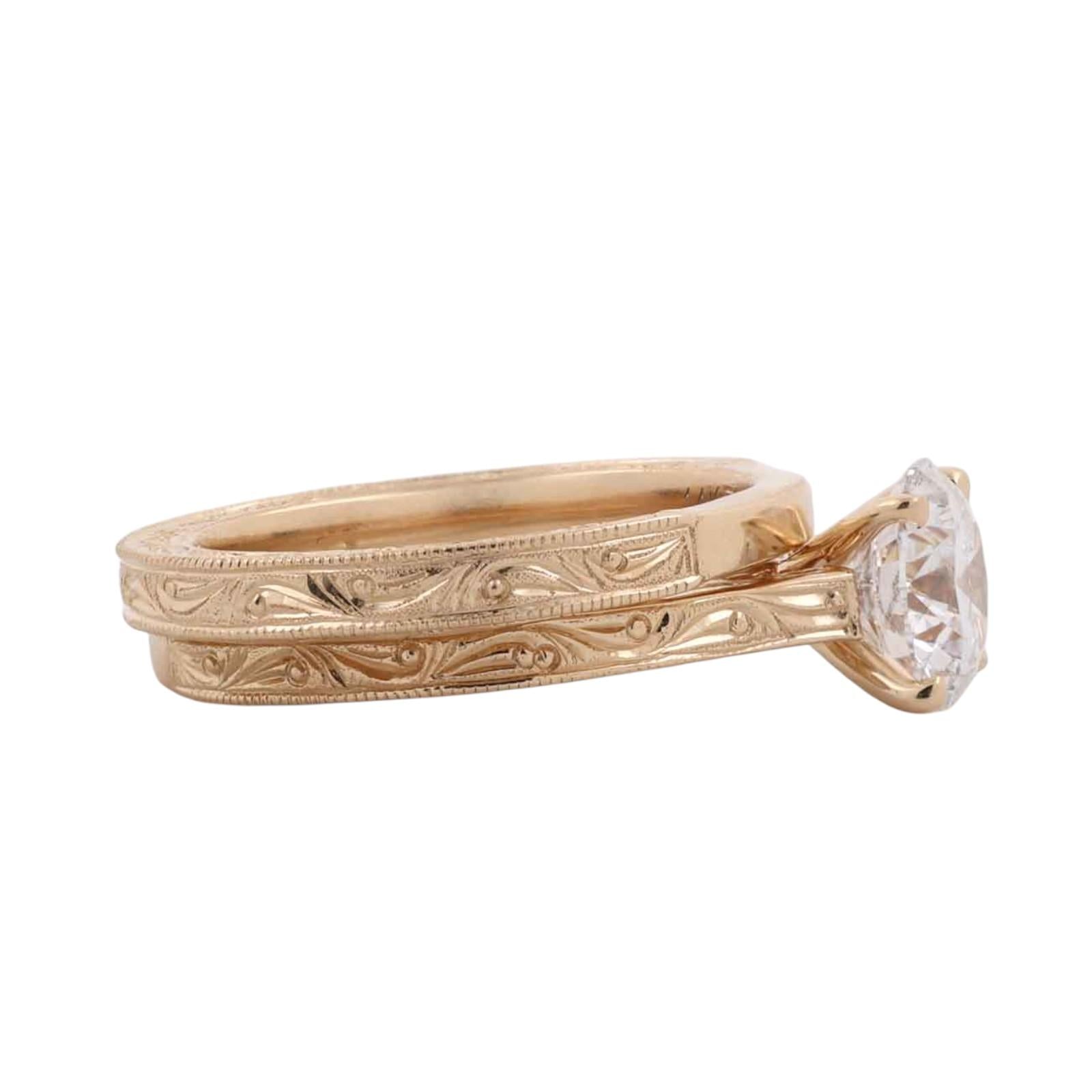 1.51CT F/SI2 IGI Lab Grown Diamond Bridal Set 14K Yellow Gold Ring Wedding
