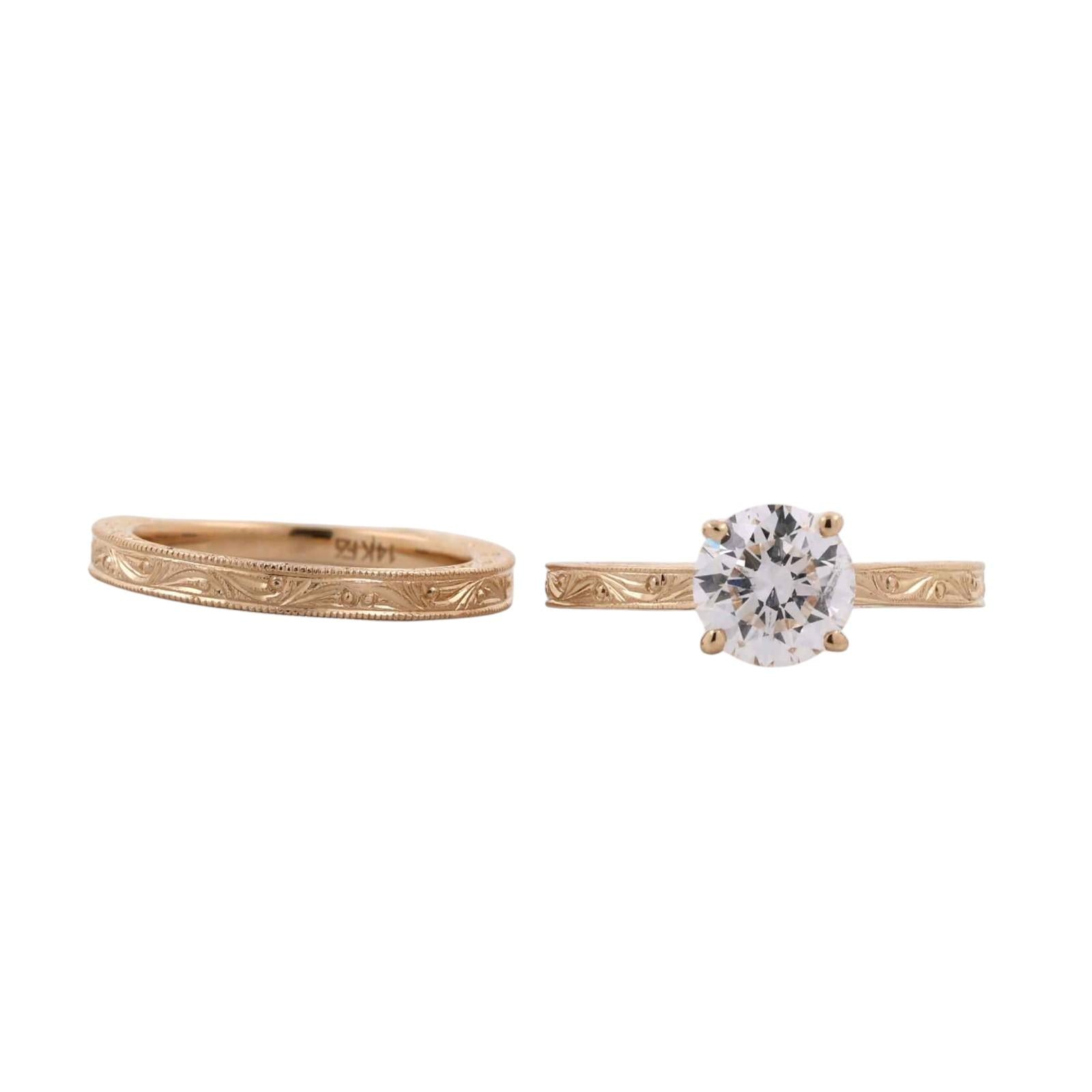 1.51CT F/SI2 IGI Lab Grown Diamond Bridal Set 14K Yellow Gold Ring Wedding