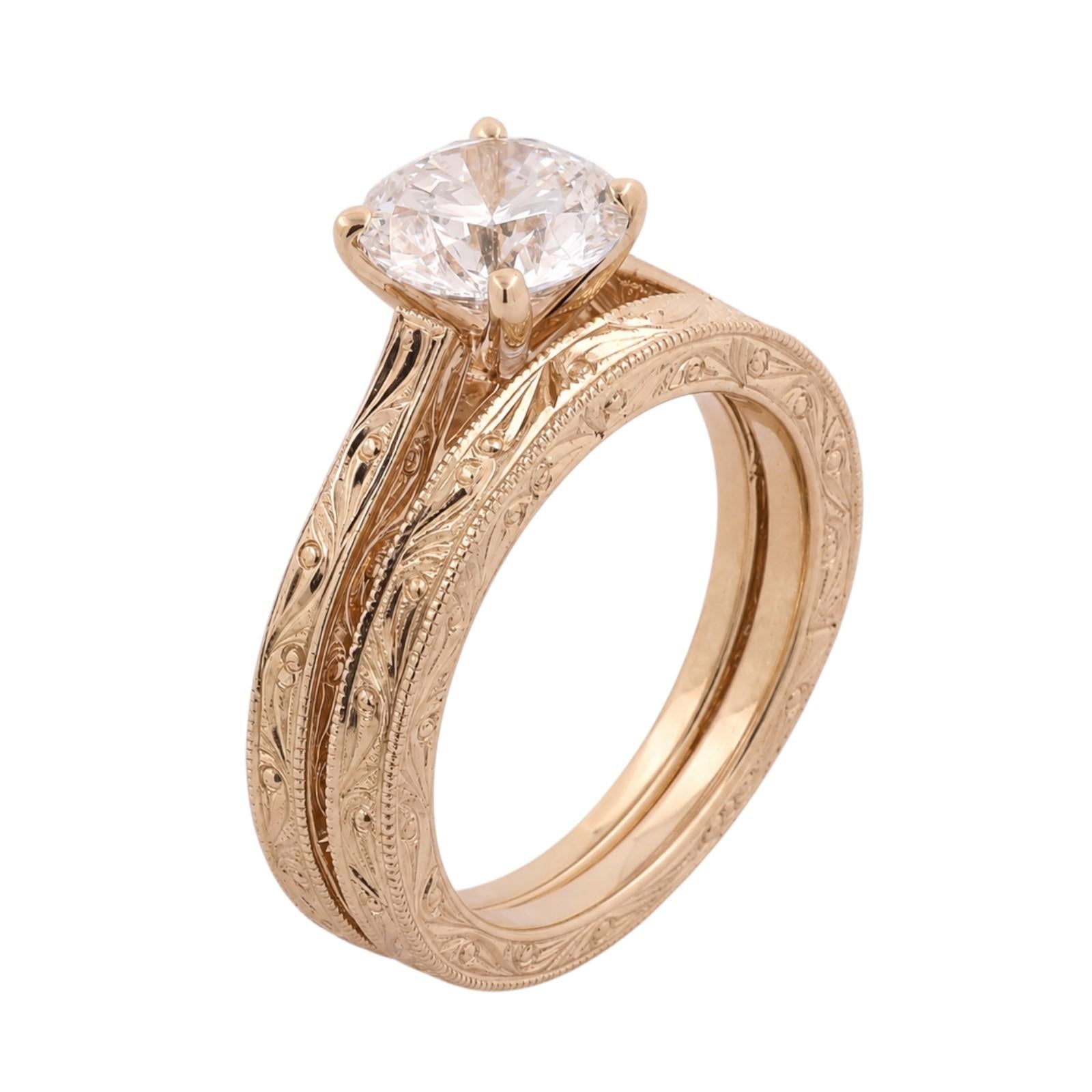 1.51CT F/SI2 IGI Lab Grown Diamond Bridal Set 14K Yellow Gold Ring Wedding